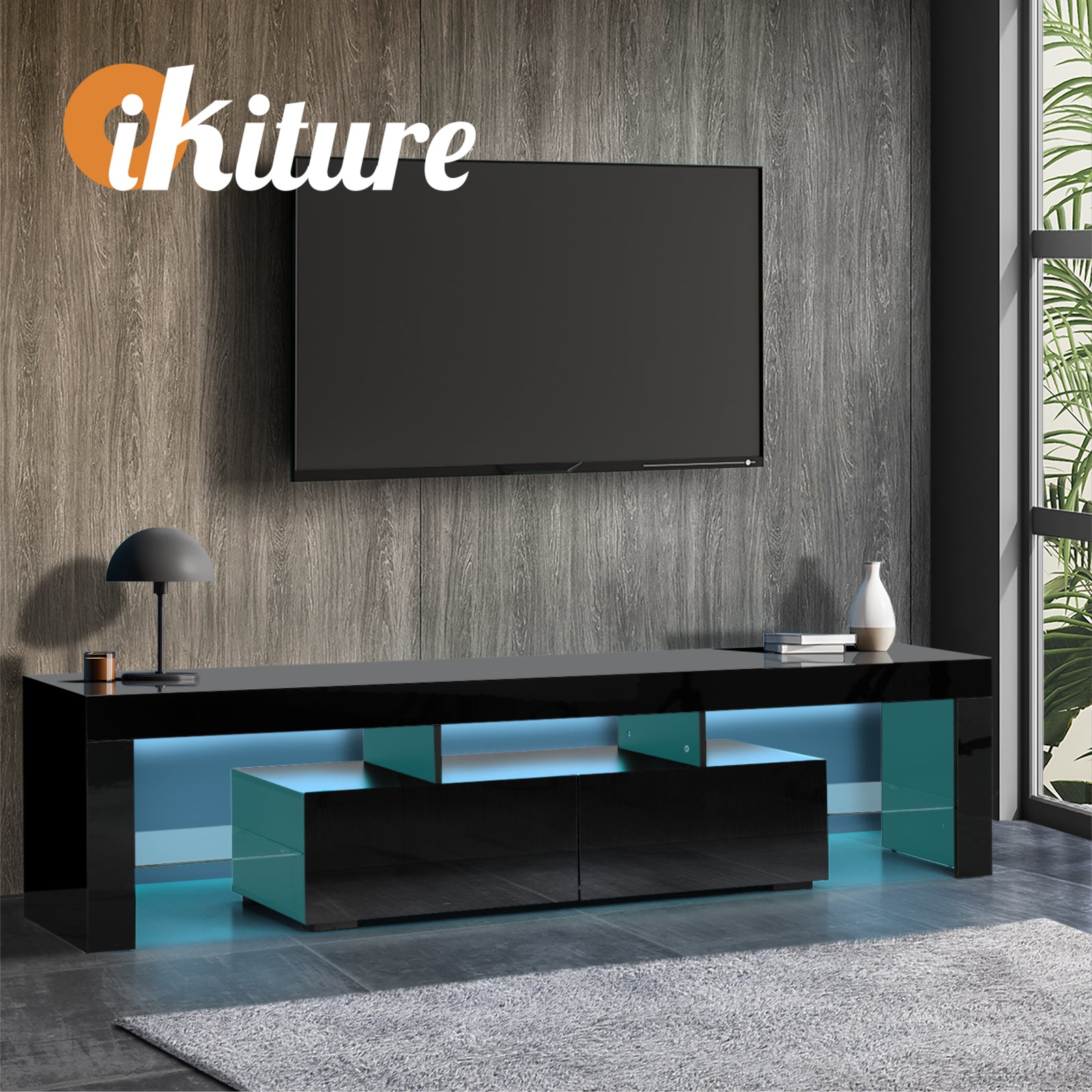 Oikiture TV Cabinet Entertainment Unit Stand LED RGB Gloss Furniture Black 180CM - Sunyee