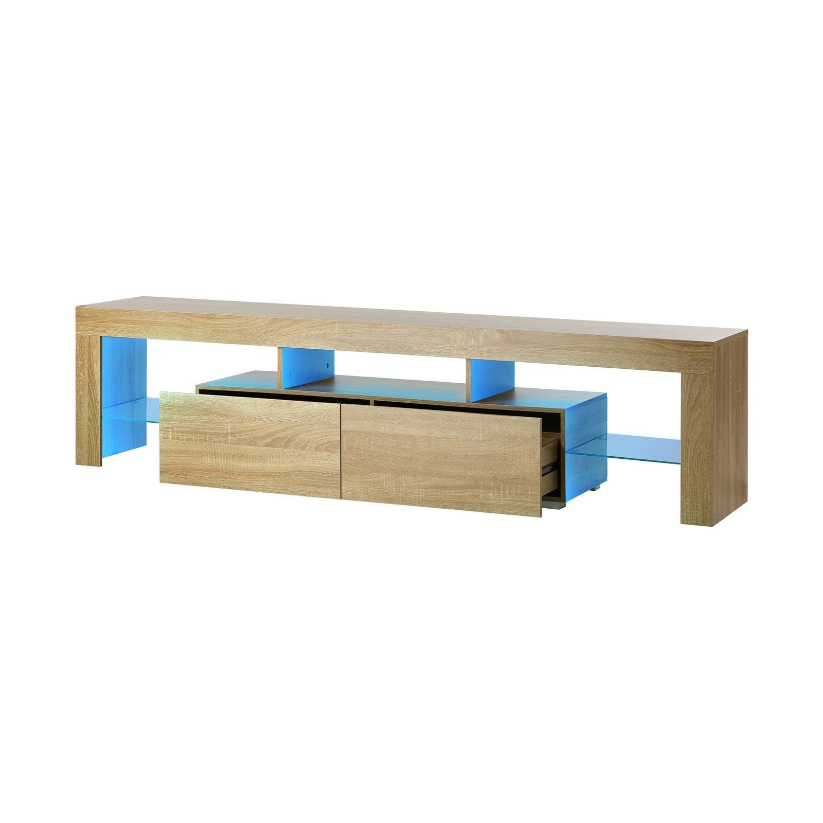 Oikiture Entertainment Unit TV Cabinet Stand Drawers LED RGB Natural 180cm