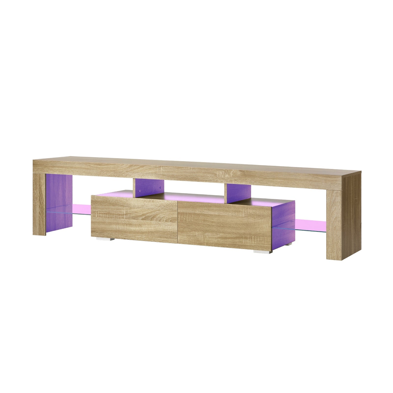 Oikiture Entertainment Unit TV Cabinet Stand Drawers LED RGB Natural 180cm