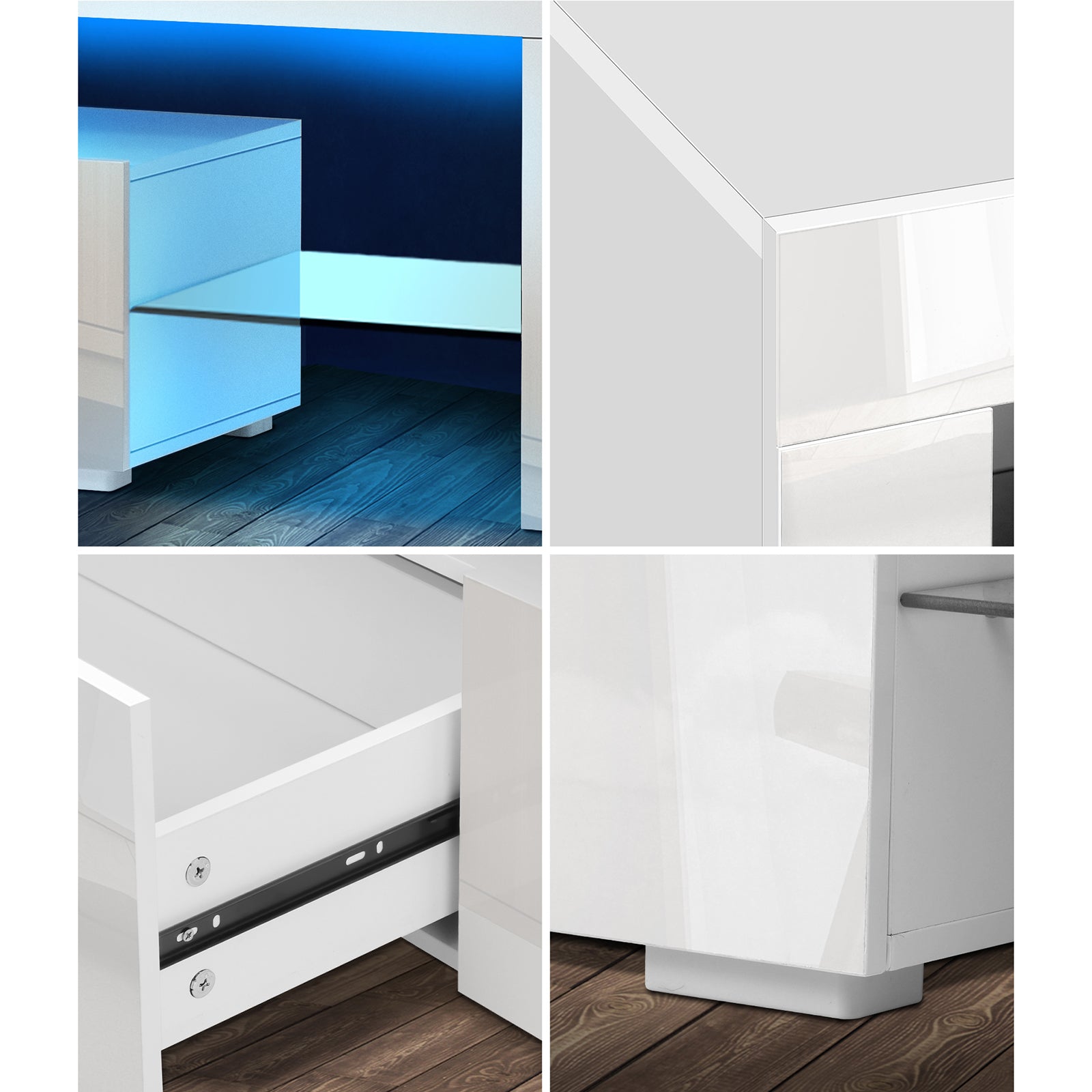 Oikiture TV Cabinet Entertainment Unit Stand LED RGB Gloss Storage Furniture - Sunyee