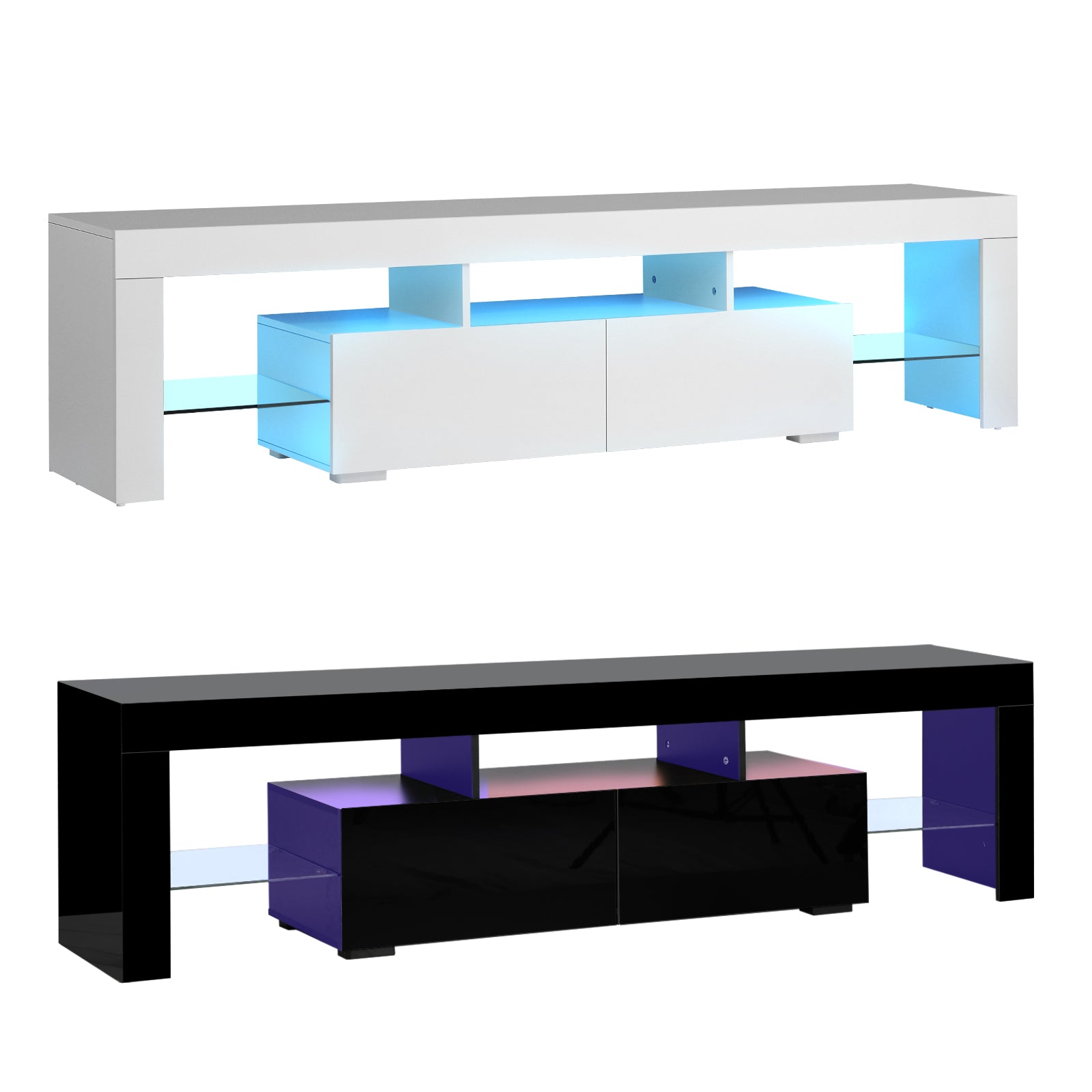 Oikiture Entertainment Unit TV Unit TV Cabinet Stand LED Gloss 180CM Black White - Sunyee