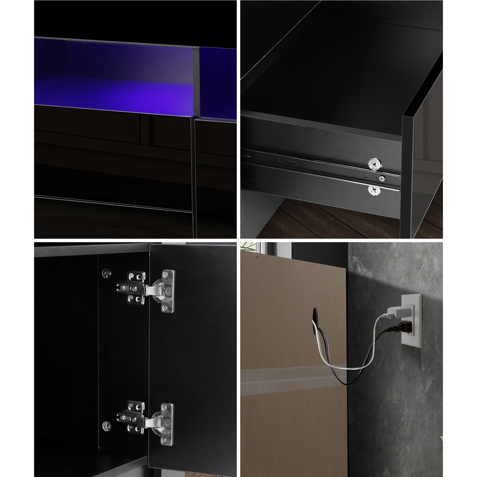 Oikiture TV Unit Entertainment Unit TV Cabinet Stand Gloss LED RGB Black 180CM