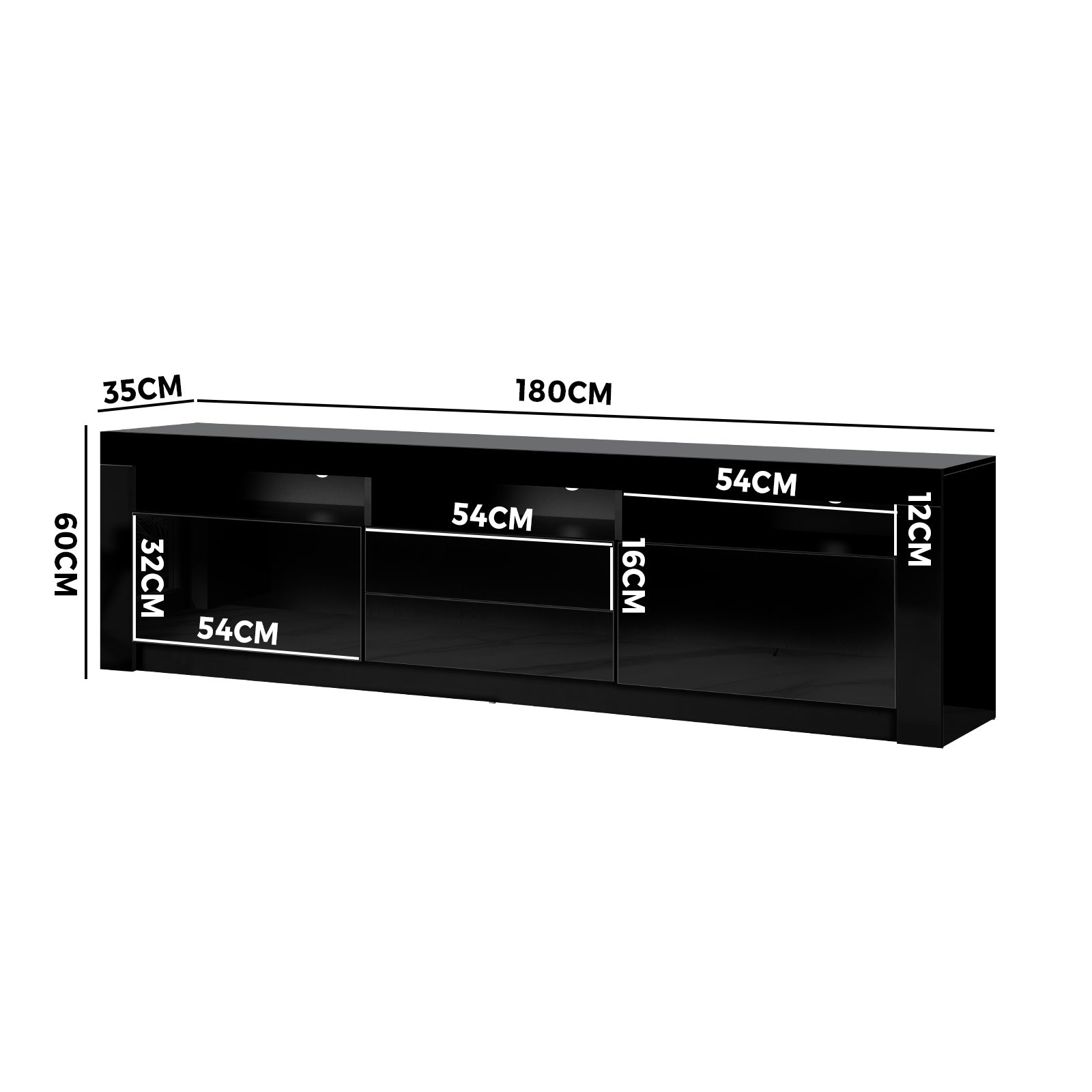 Oikiture TV Unit Entertainment Unit TV Cabinet Stand Gloss LED RGB Black 180CM