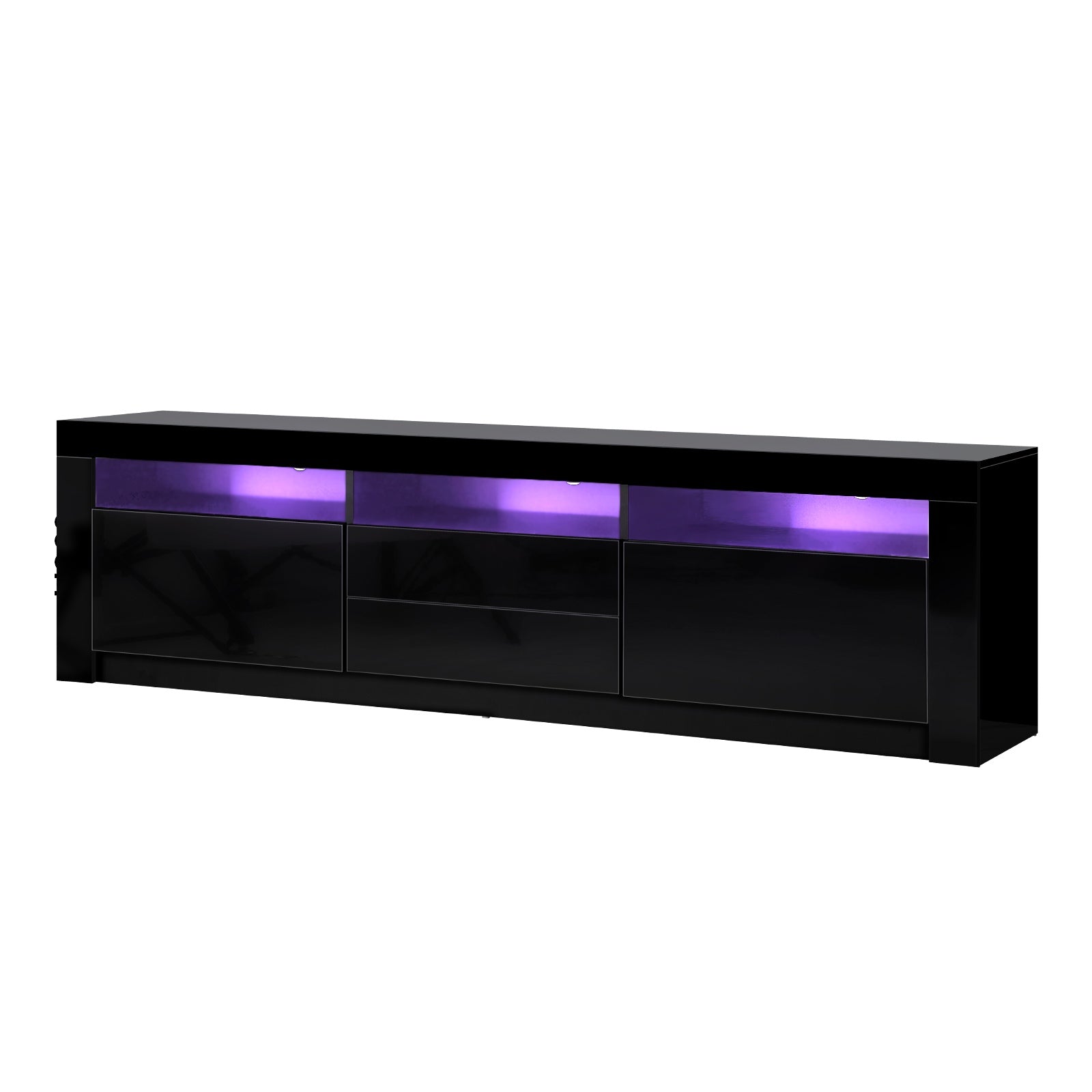 Oikiture TV Unit Entertainment Unit TV Cabinet Stand Gloss LED RGB Black 180CM