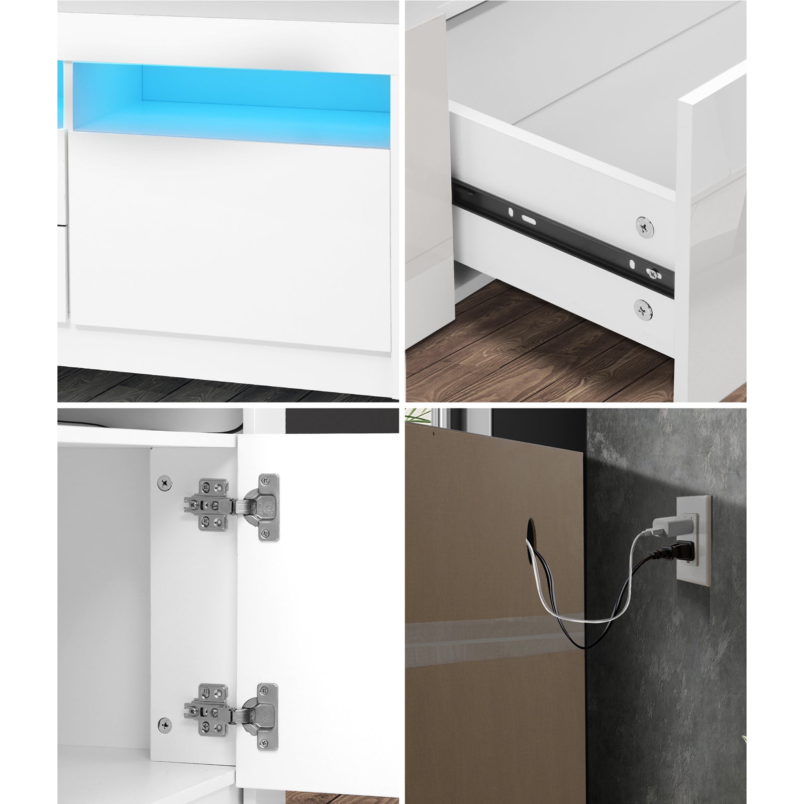 Oikiture TV Cabinet Entertainment Unit Stand RGB LED Gloss Furniture White 180CM - Sunyee