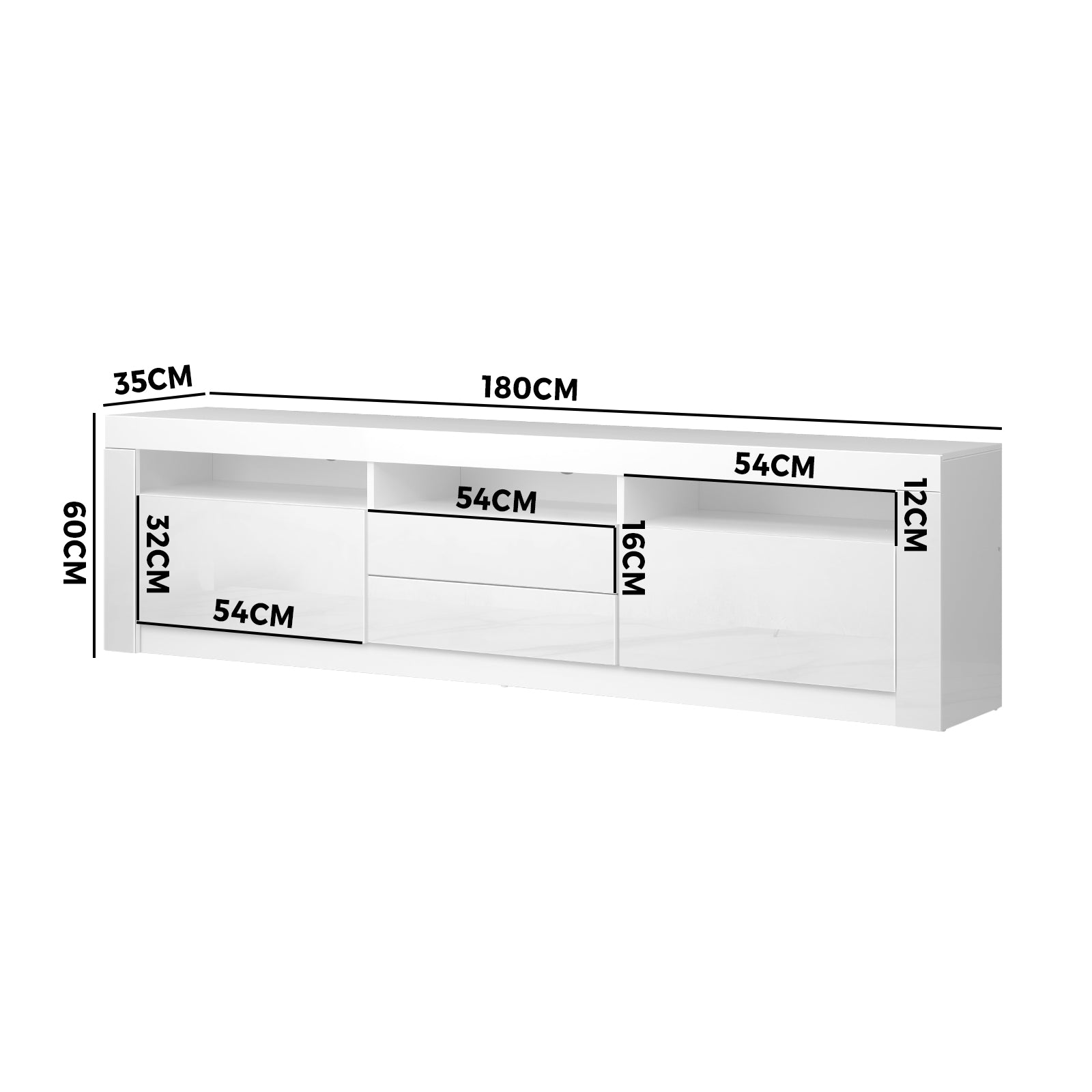 Oikiture TV Cabinet Entertainment Unit Stand RGB LED Gloss Furniture White 180CM - Sunyee