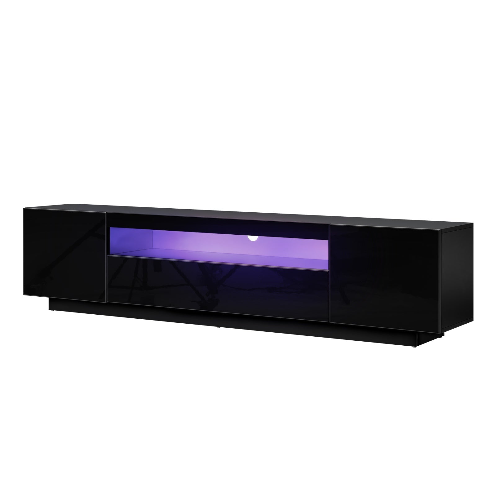 Oikiture TV Cabinet Entertainment Unit Stand Gloss RGB LED Furniture Black 180CM - Sunyee