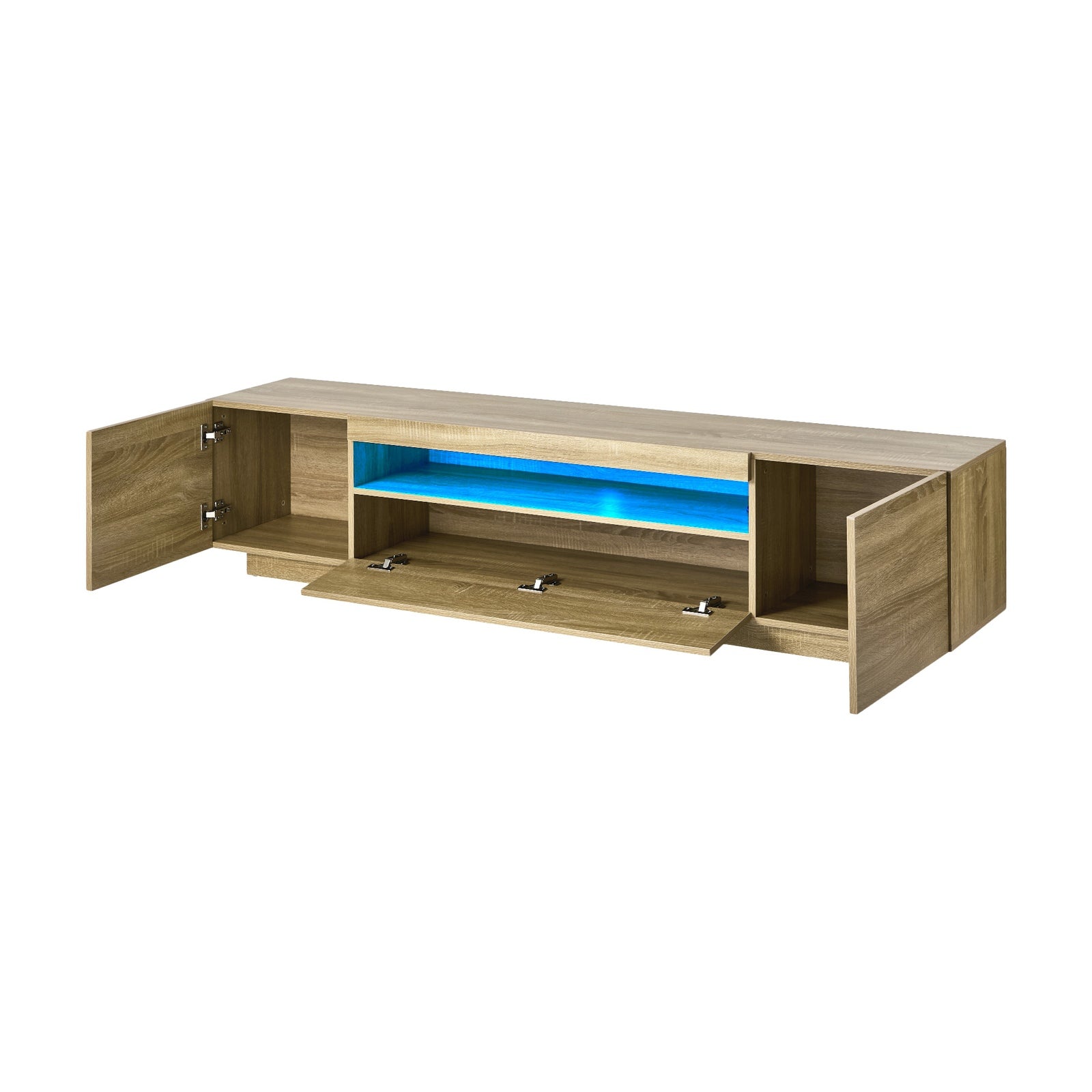 Oikiture TV Cabinet Entertainment Unit Stand Storage Shelf LED RGB Natural 180cm - Sunyee
