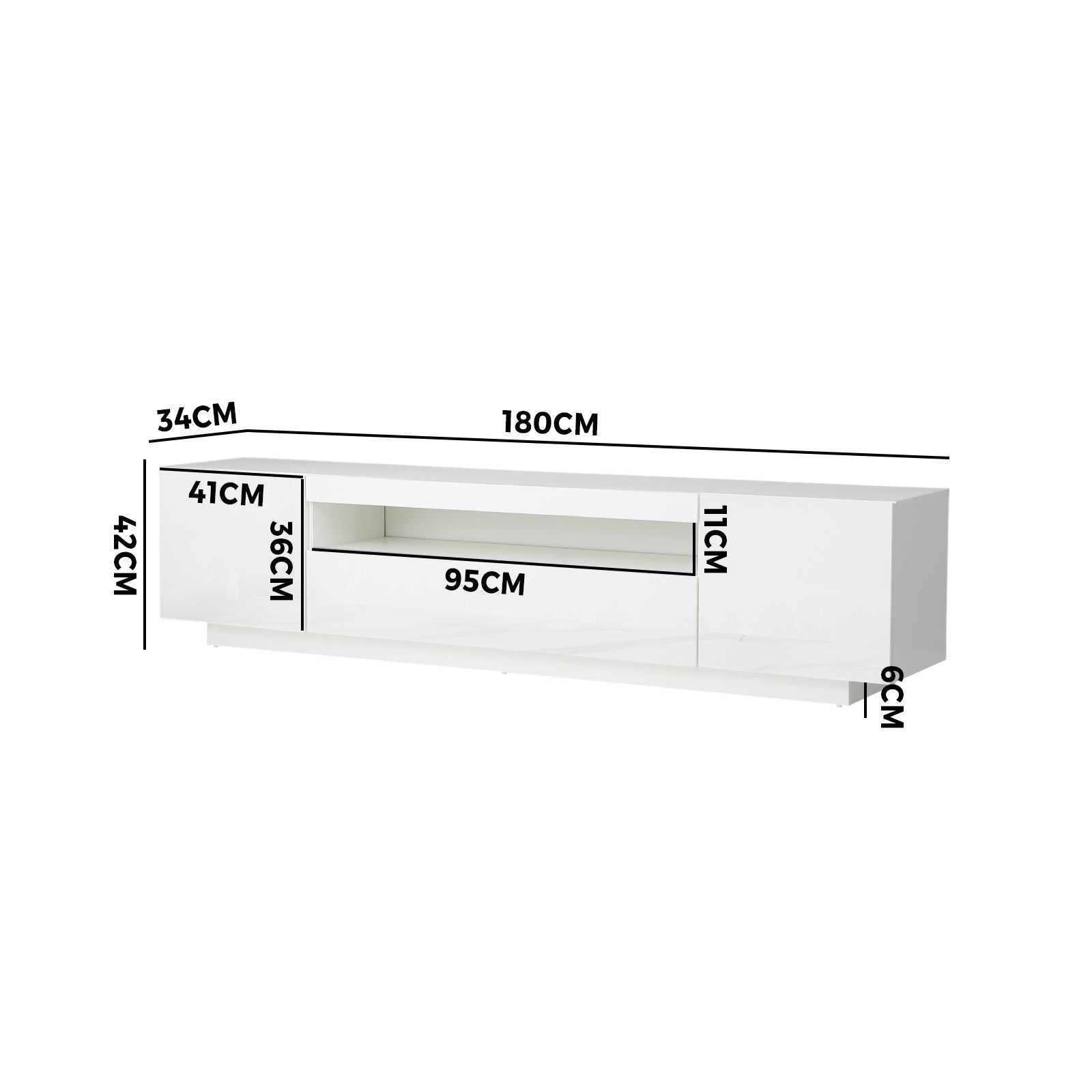 Oikiture TV Cabinet Entertainment Unit Stand Gloss RGB LED Furniture White 180CM - Sunyee