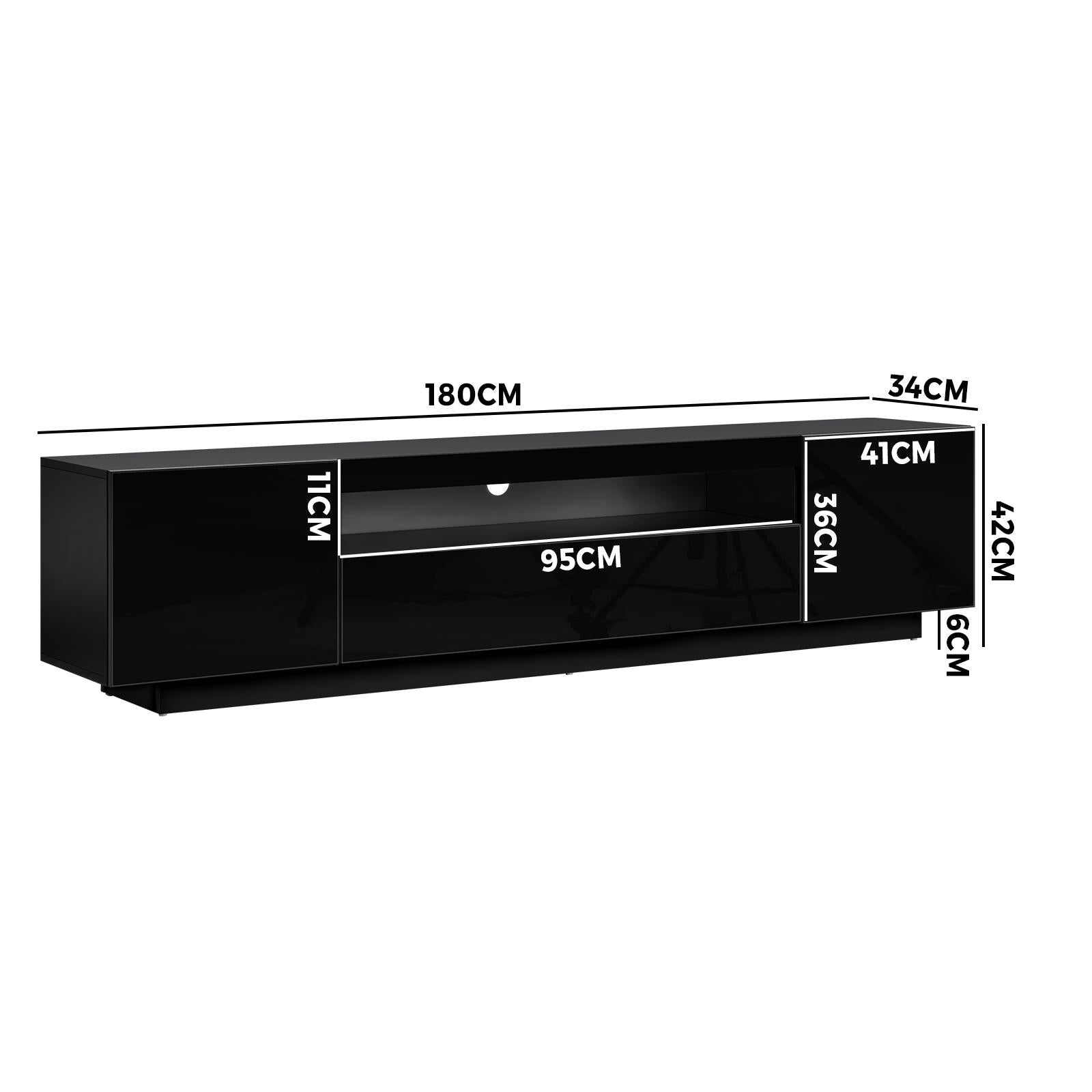 Oikiture TV Unit Entertainment Unit TV Cabinet Stand LED Gloss 180CM Black White - Sunyee