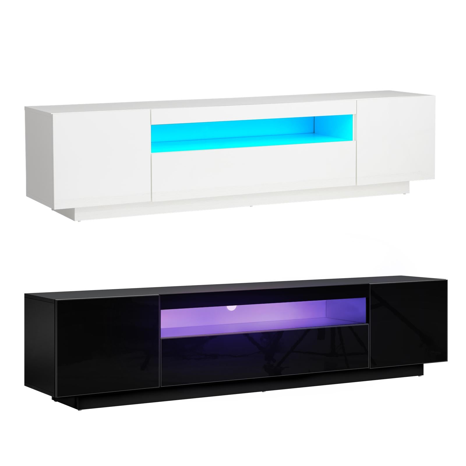 Oikiture TV Unit Entertainment Unit TV Cabinet Stand LED Gloss 180CM Black White - Sunyee