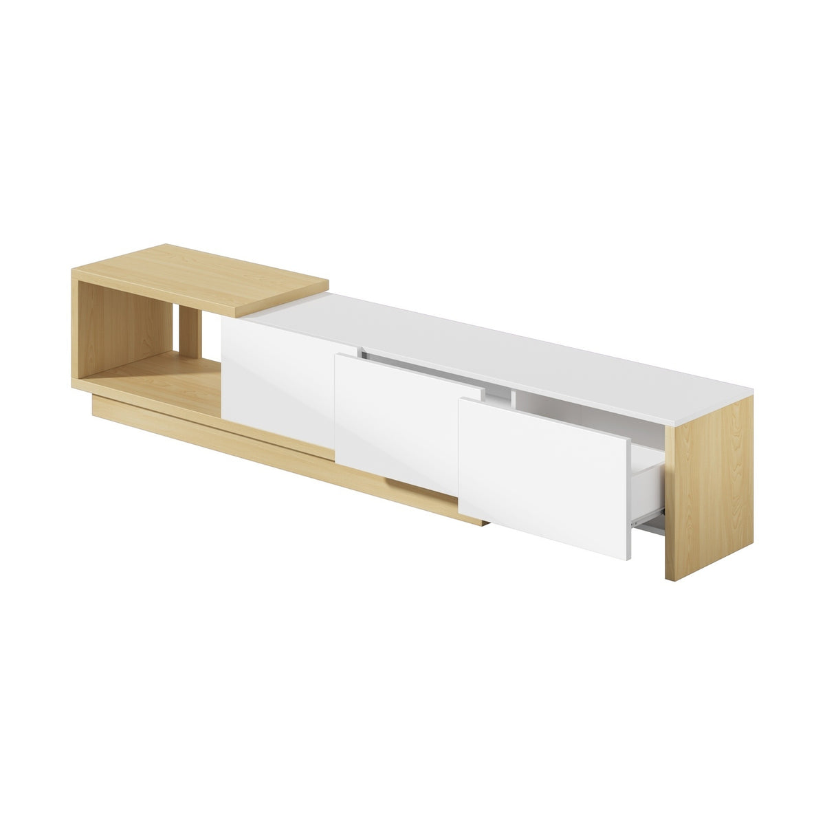 Oikiture 160-211cm Extendable TV Cabinet Entertainment Unit Stand with 3 Drawers