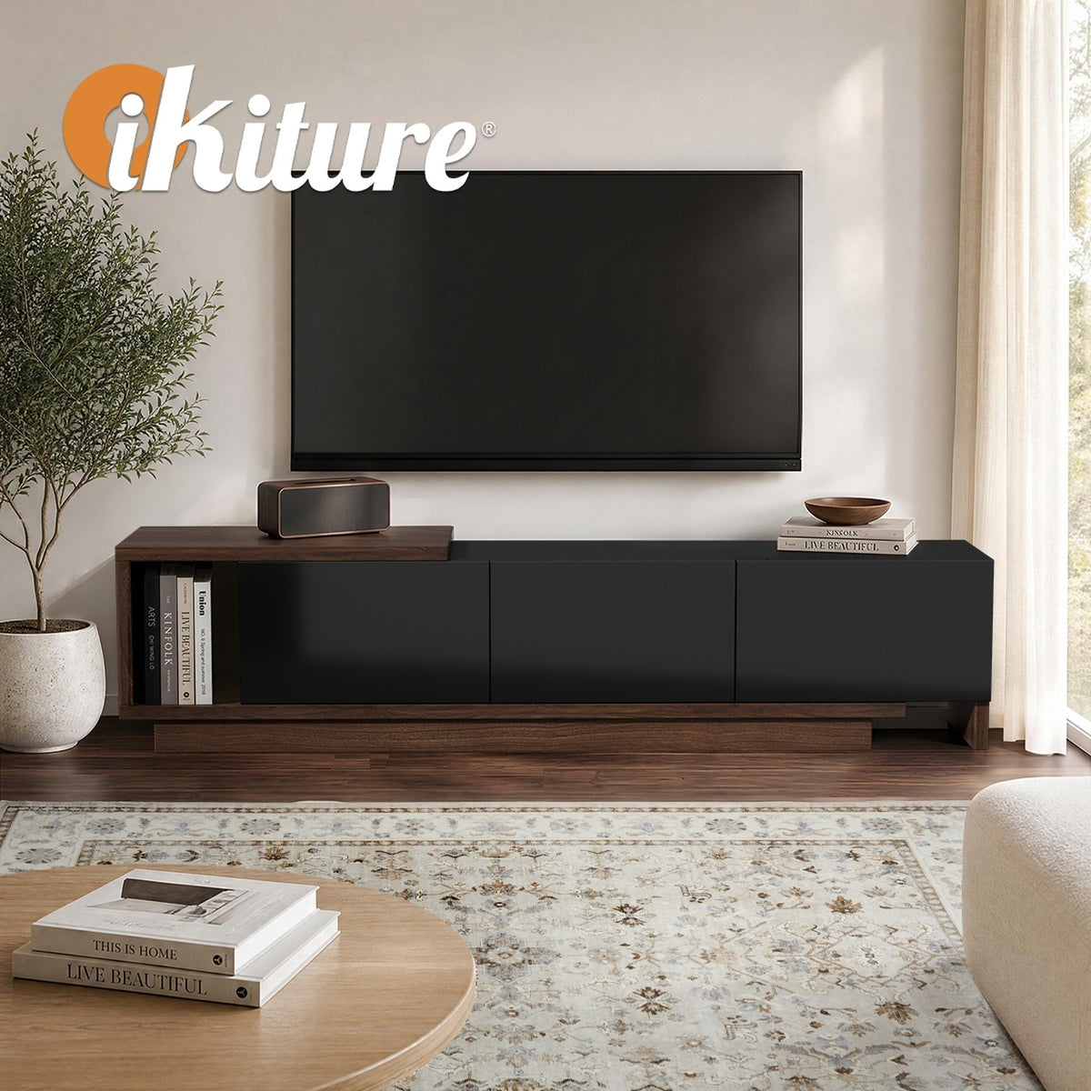 Oikiture 160-211cm Extendable TV Cabinet Entertainment Unit Stand 3 Drawers