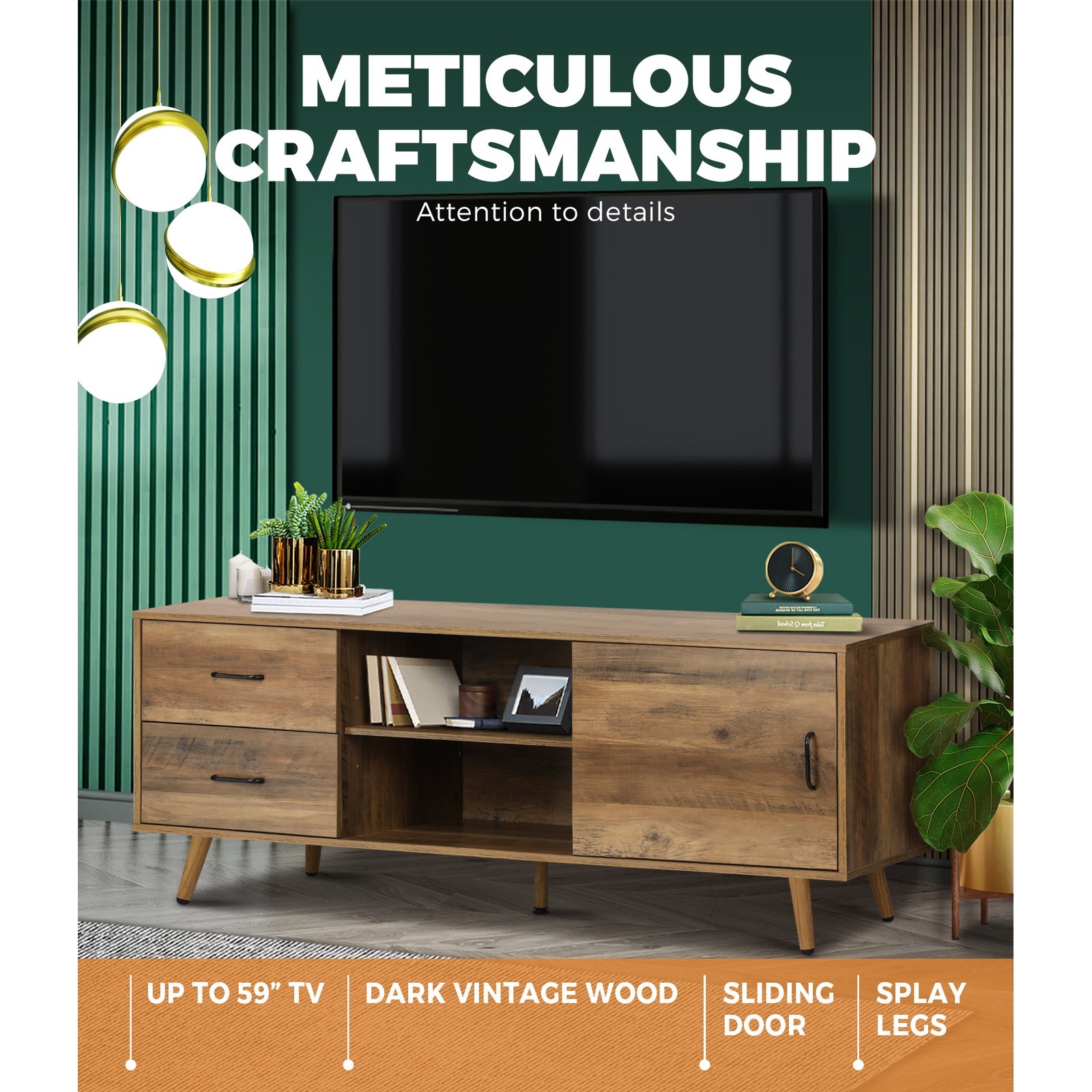 Oikiture 140cm TV Cabinet Entertainment Unit Stand Wooden Storage Industrial - Sunyee