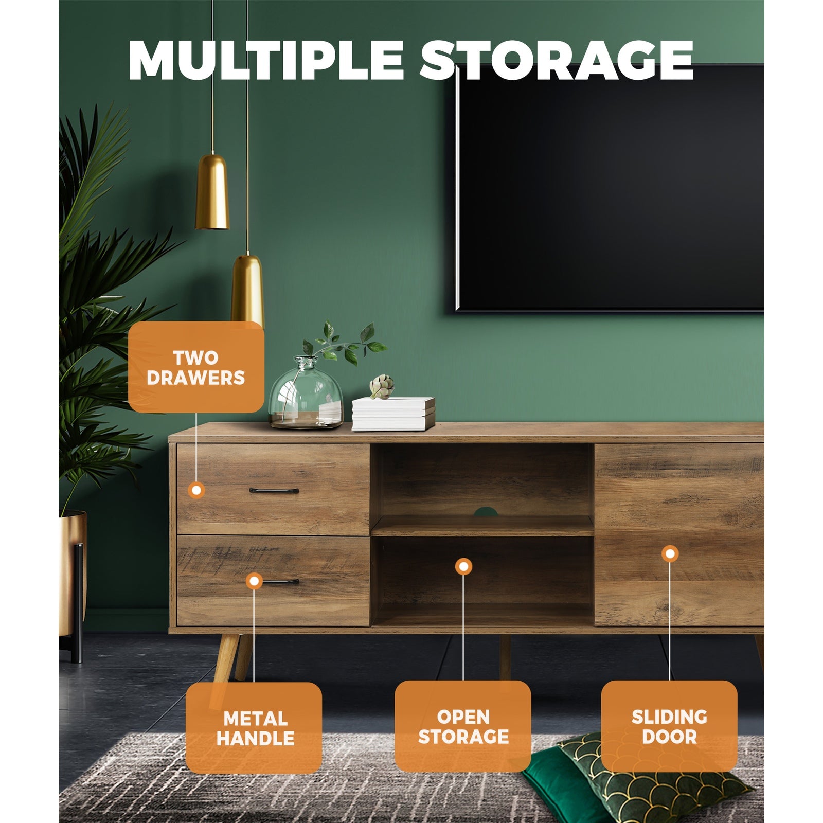 Oikiture 140cm TV Cabinet Entertainment Unit Stand Wooden Storage Industrial - Sunyee