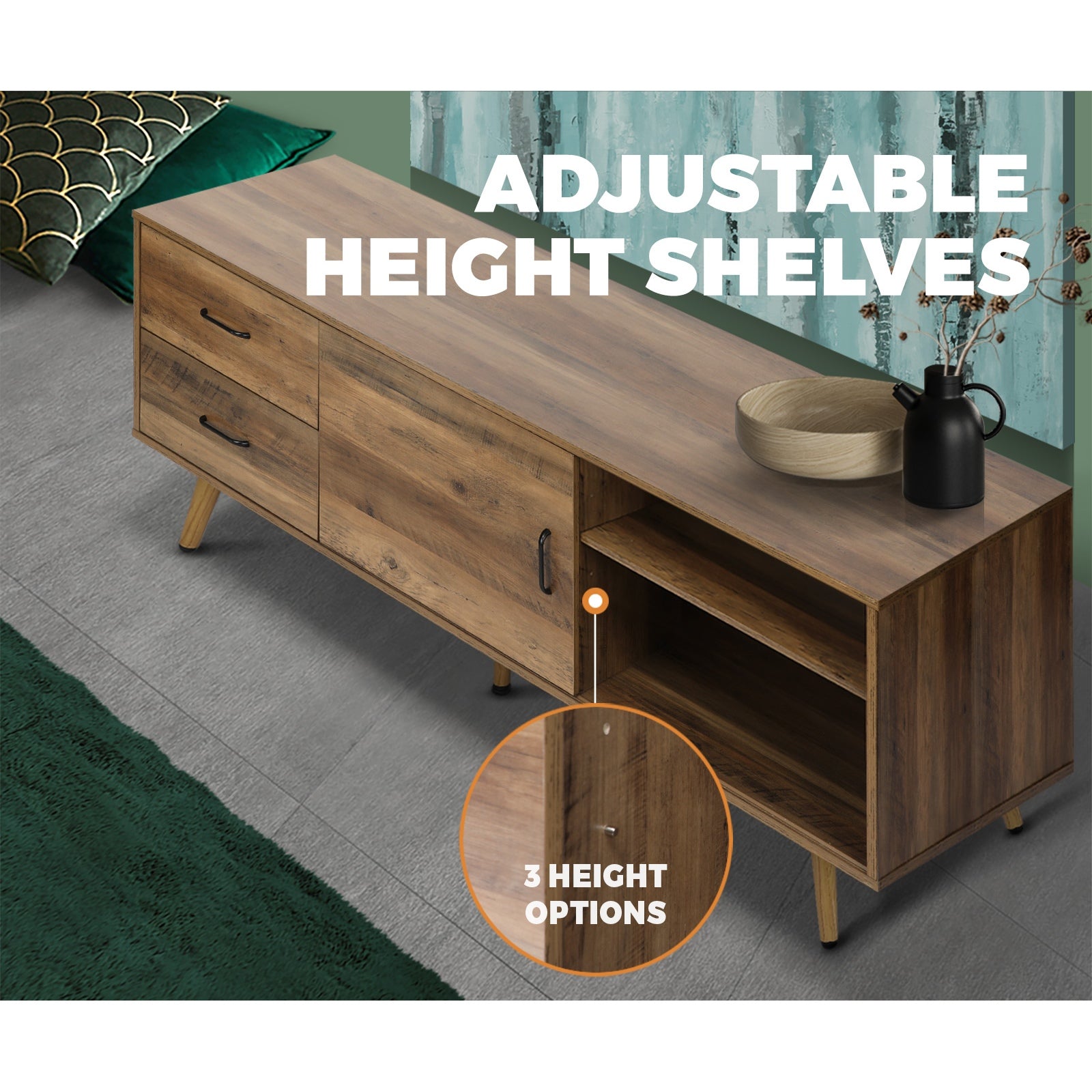 Oikiture 140cm TV Cabinet Entertainment Unit Stand Wooden Storage Industrial - Sunyee