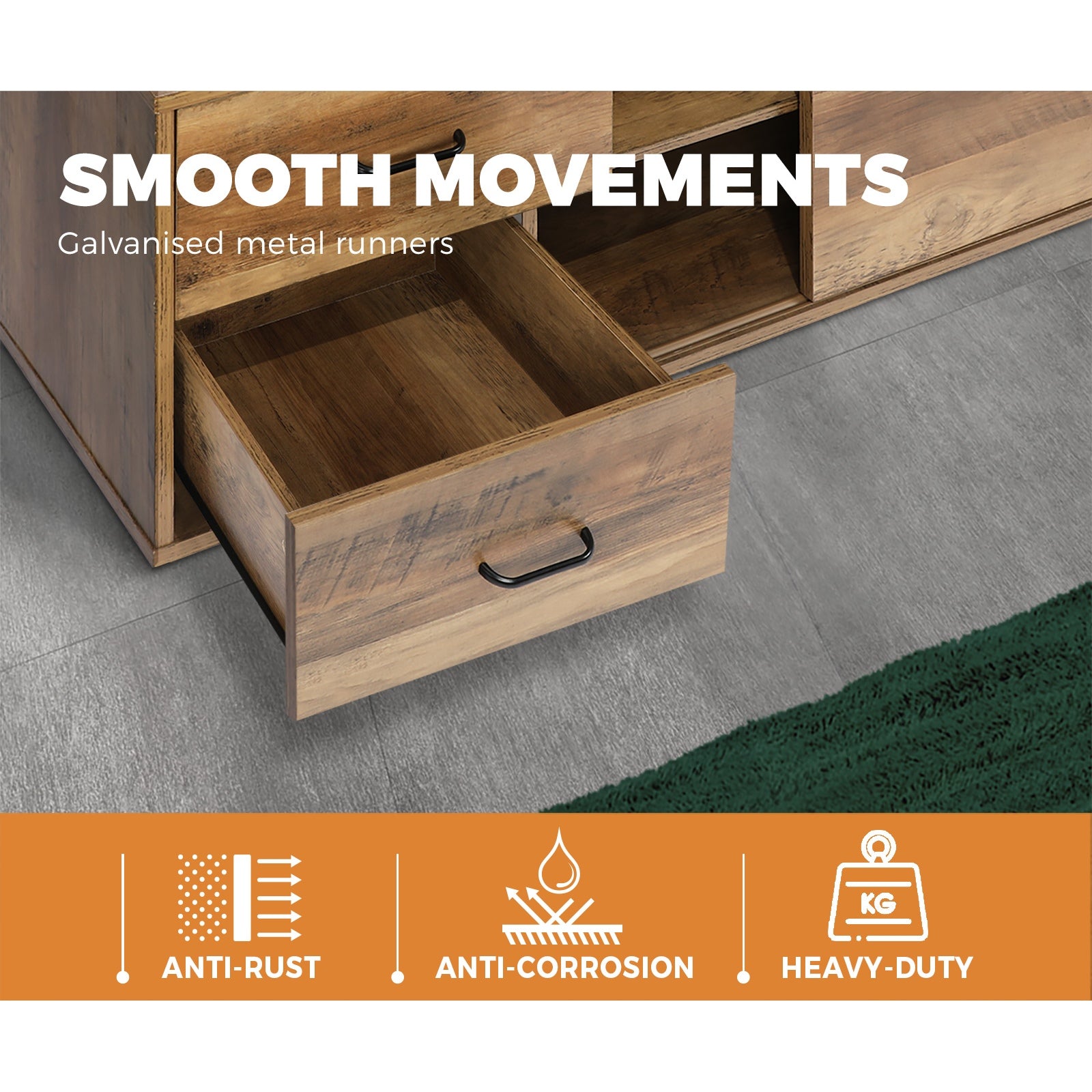 Oikiture 140cm TV Cabinet Entertainment Unit Stand Wooden Storage Industrial - Sunyee