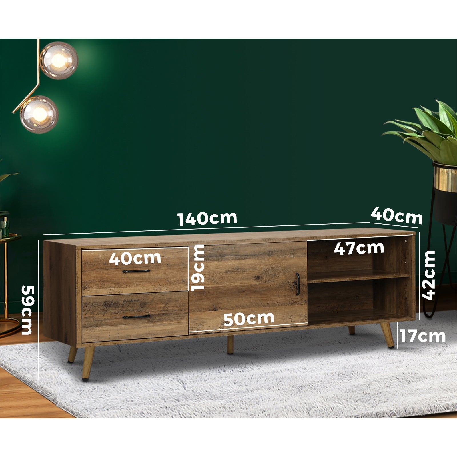 Oikiture 140cm TV Cabinet Entertainment Unit Stand Wooden Storage Industrial - Sunyee