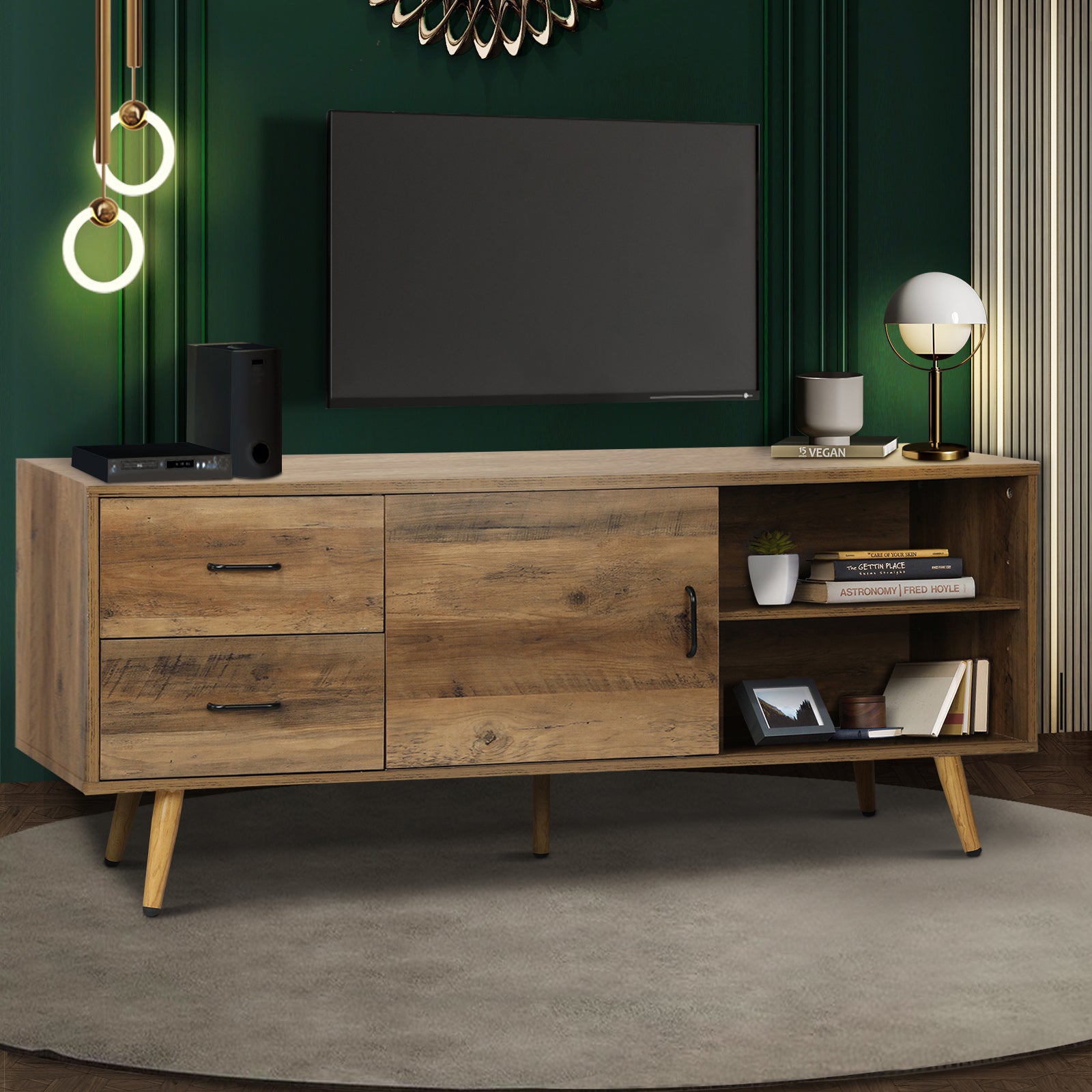 Oikiture 140cm TV Cabinet Entertainment Unit Stand Wooden Storage Industrial - Sunyee