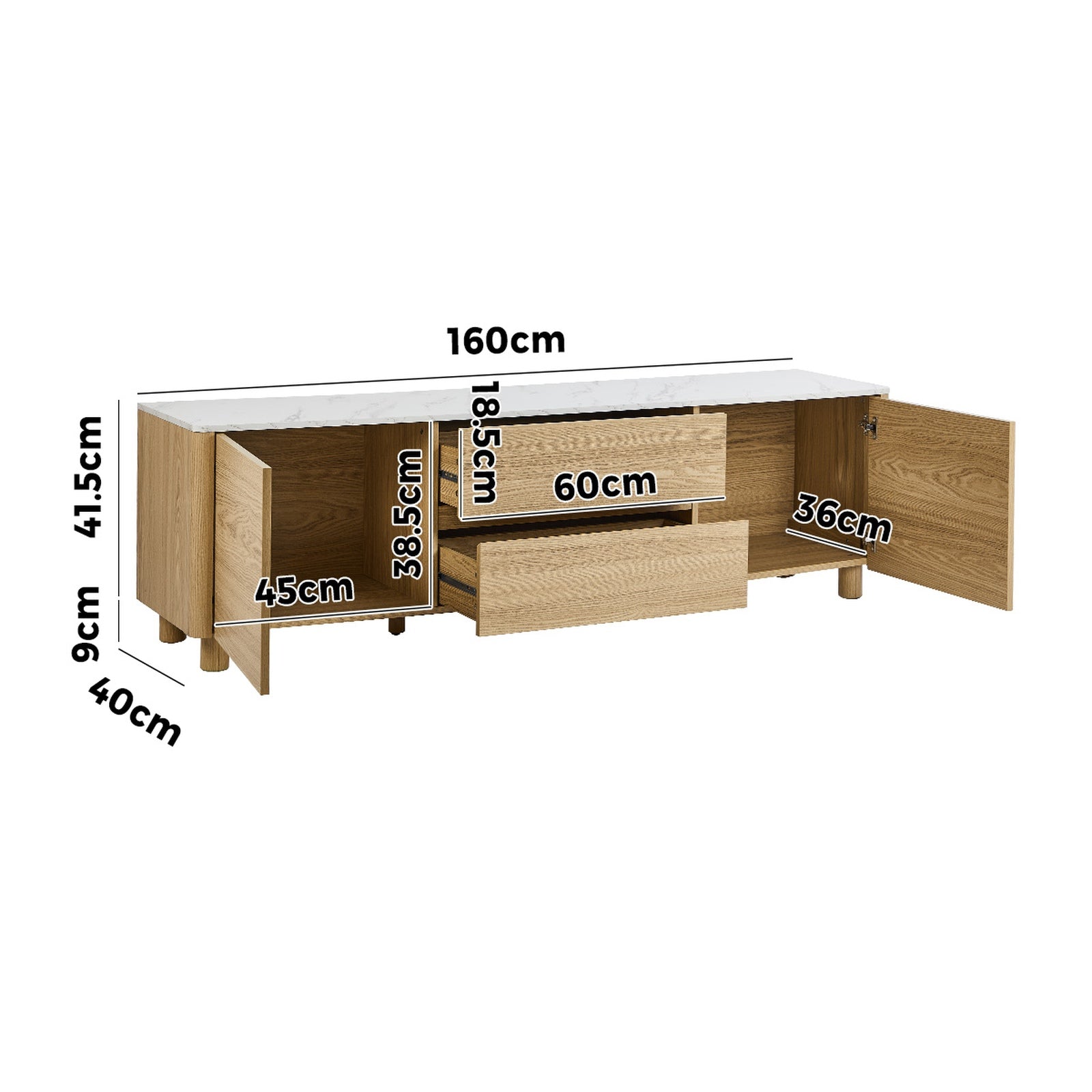 Oikiture TV Cabinet Entertainment Unit Stand 160cm Storage Drawer Natural - Sunyee