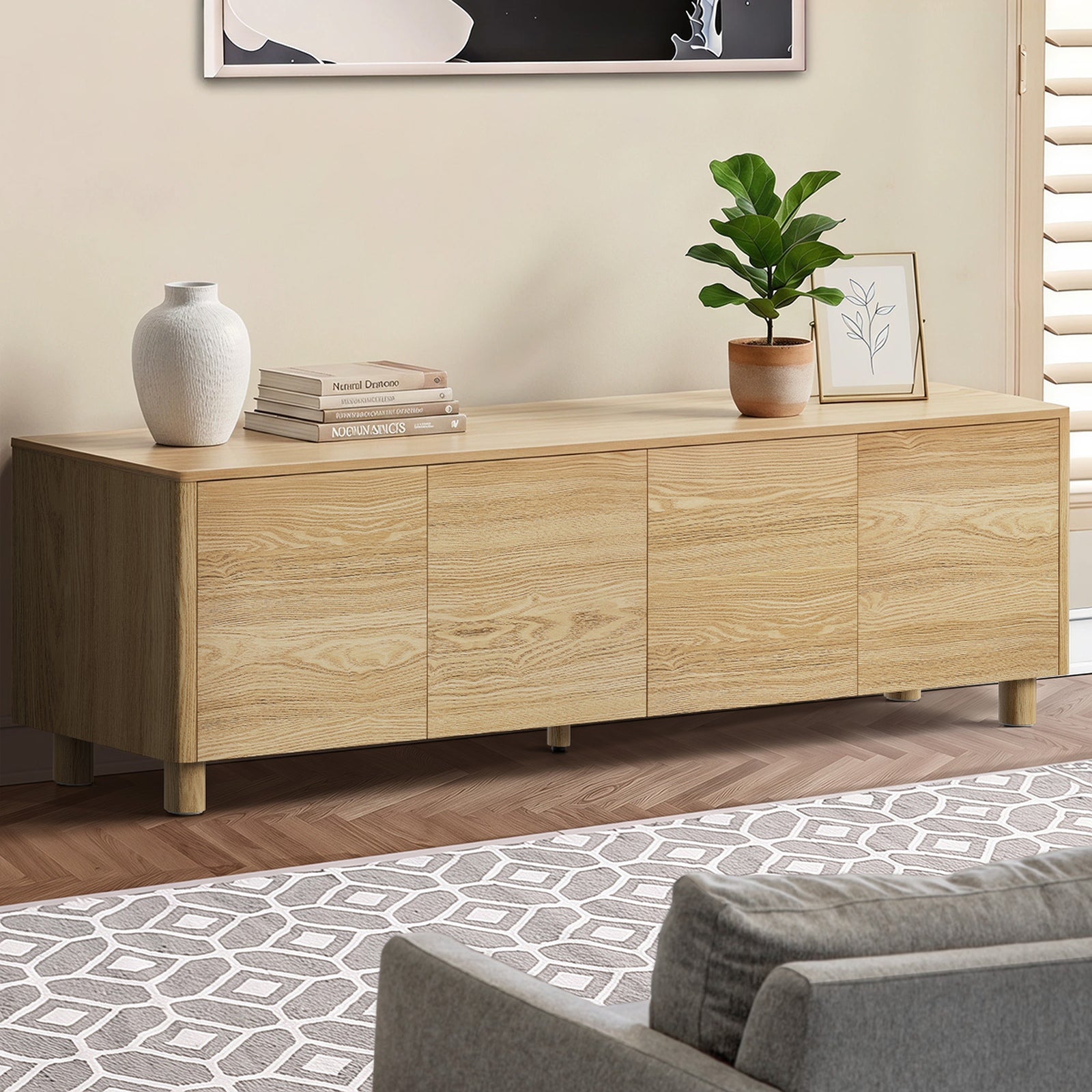 Oikiture TV Cabinet Entertainment Unit Stand 180cm Storage Shelves 4 Doors
