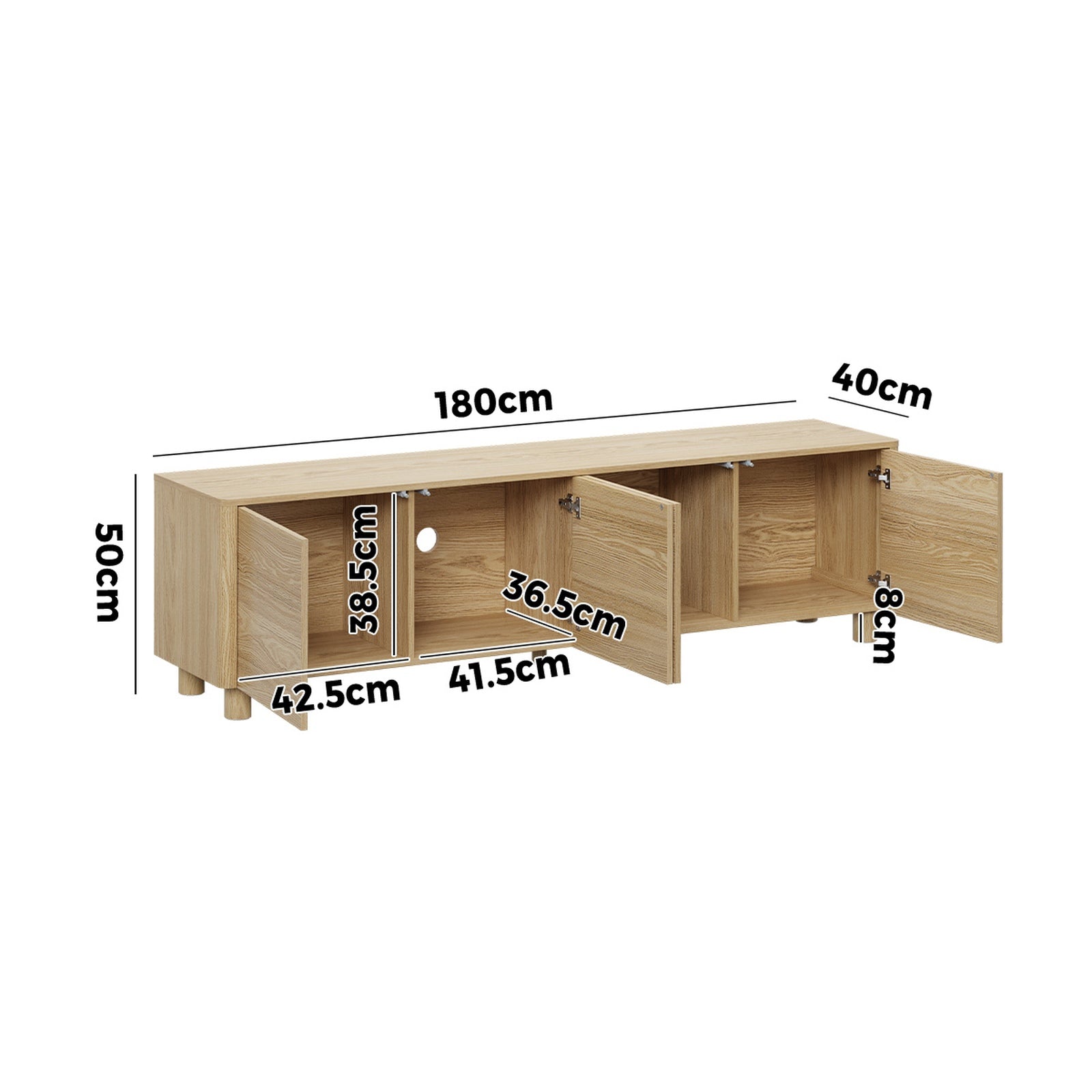 Oikiture TV Cabinet Entertainment Unit Stand 180cm Storage Shelves 4 Doors