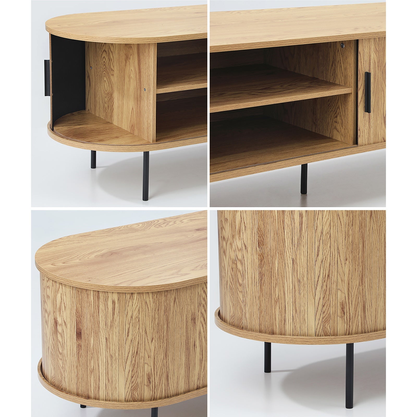 Oikiture TV Cabinet Entertainment Unit Stand 160cm Tambour Sliding Doors Oak - Sunyee