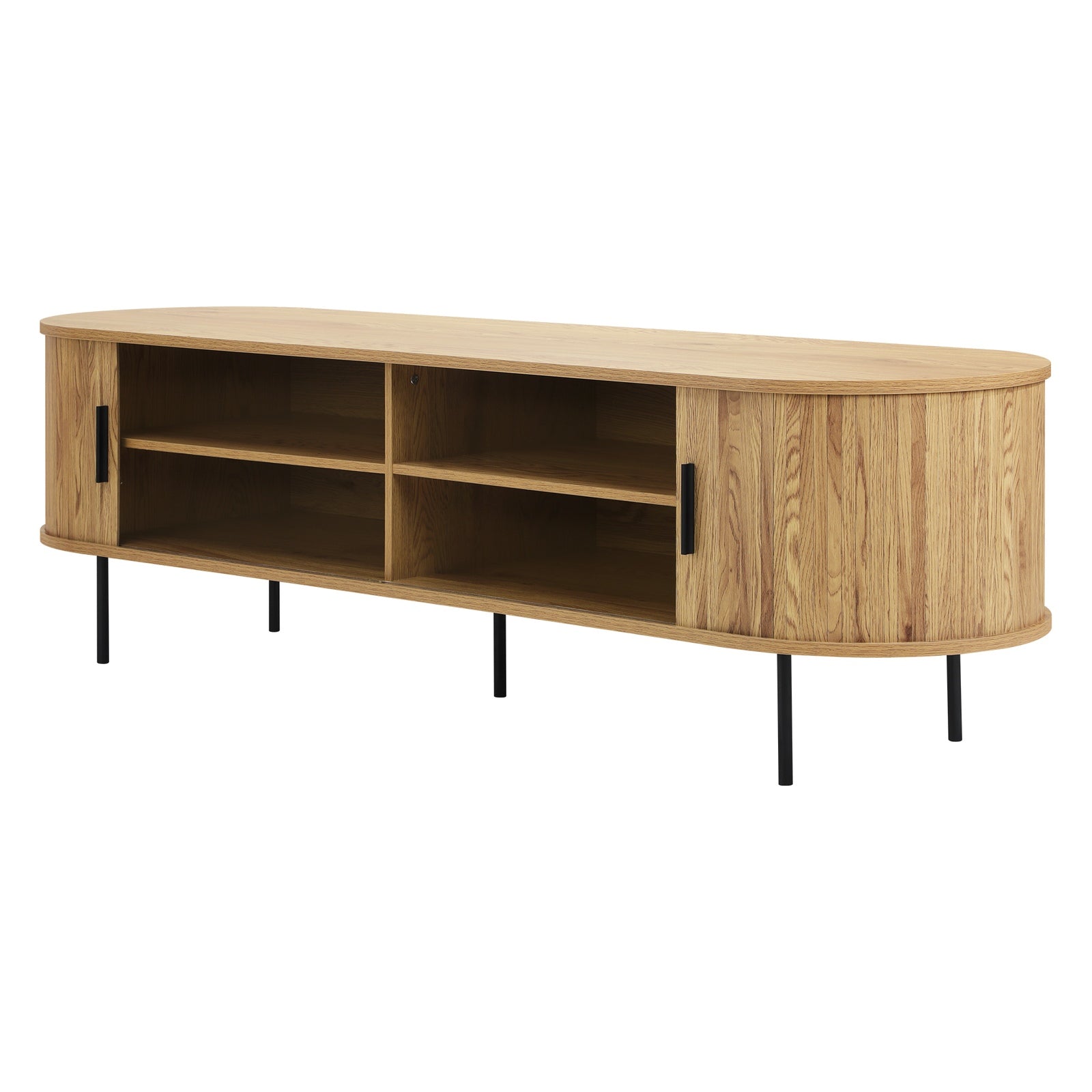 Oikiture TV Cabinet Entertainment Unit Stand 160cm Tambour Sliding Doors Oak - Sunyee