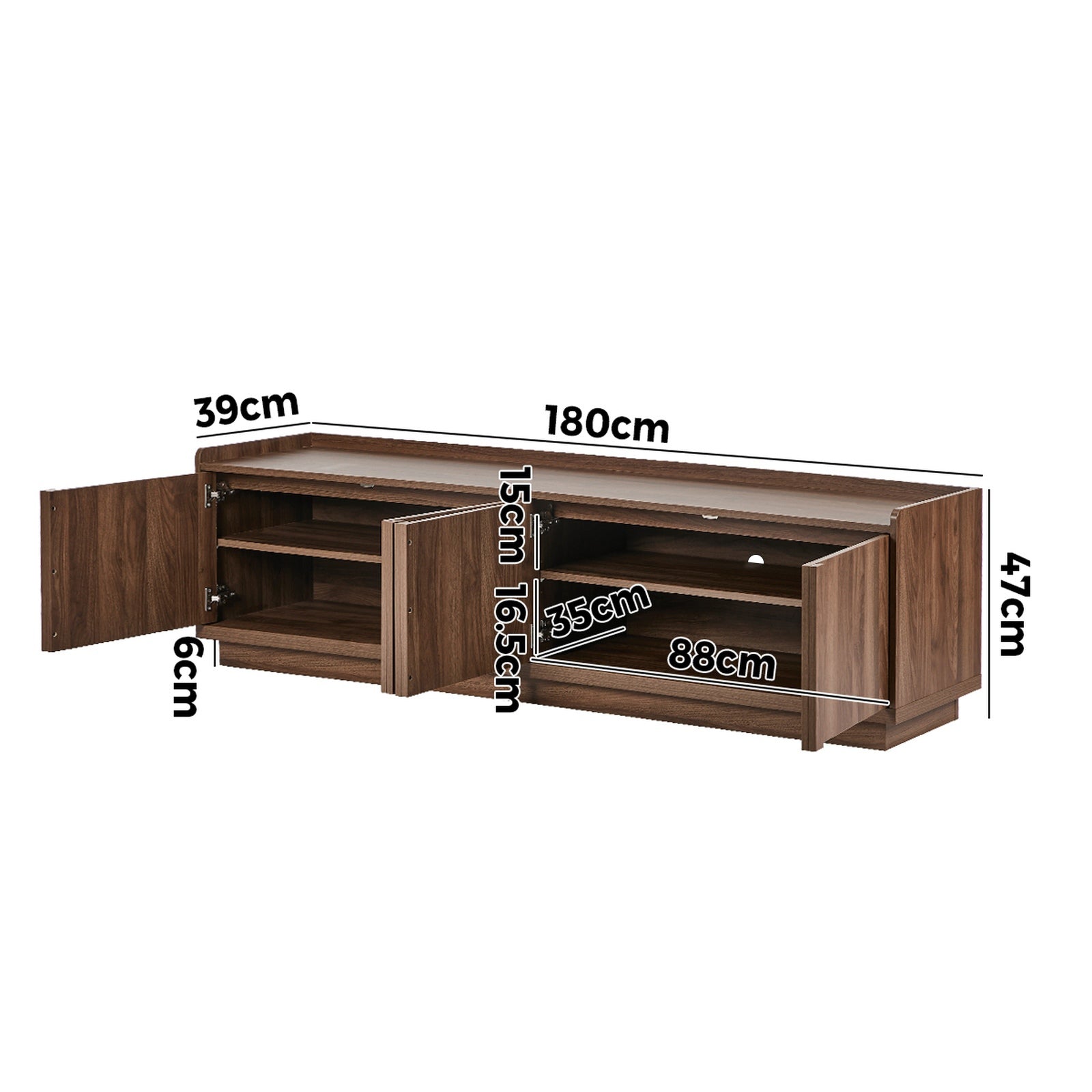Oikiture 4 Door TV Cabinet 180cm Entertainment Unit Stand Storage Shelf Walnut