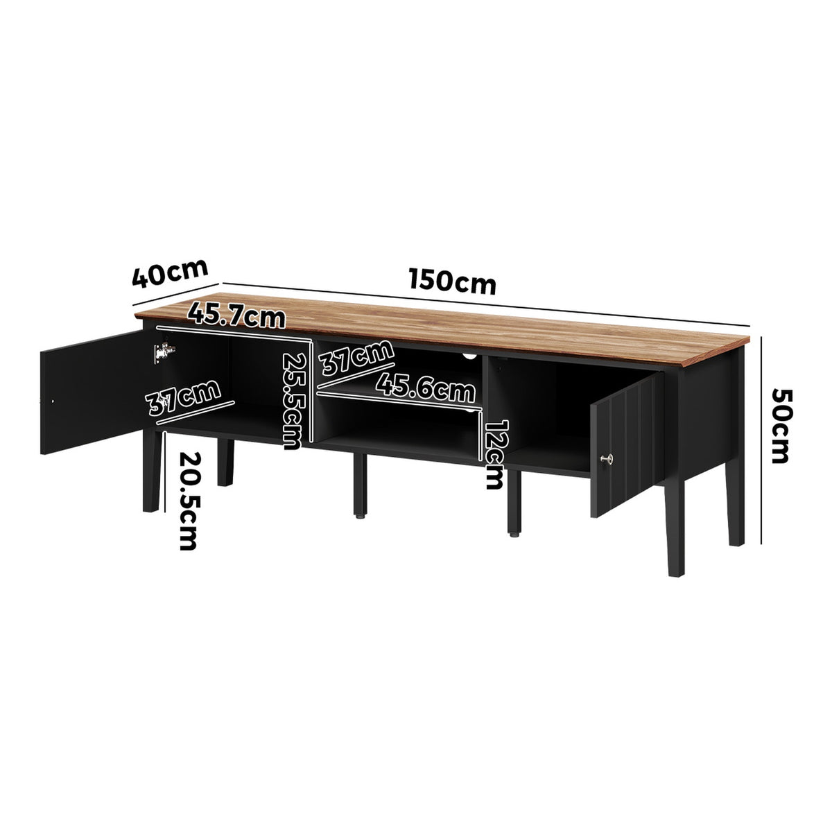 Oikiture TV Cabinet 150cm Entertainment Unit Stand Storage Shelves Black - Sunyee