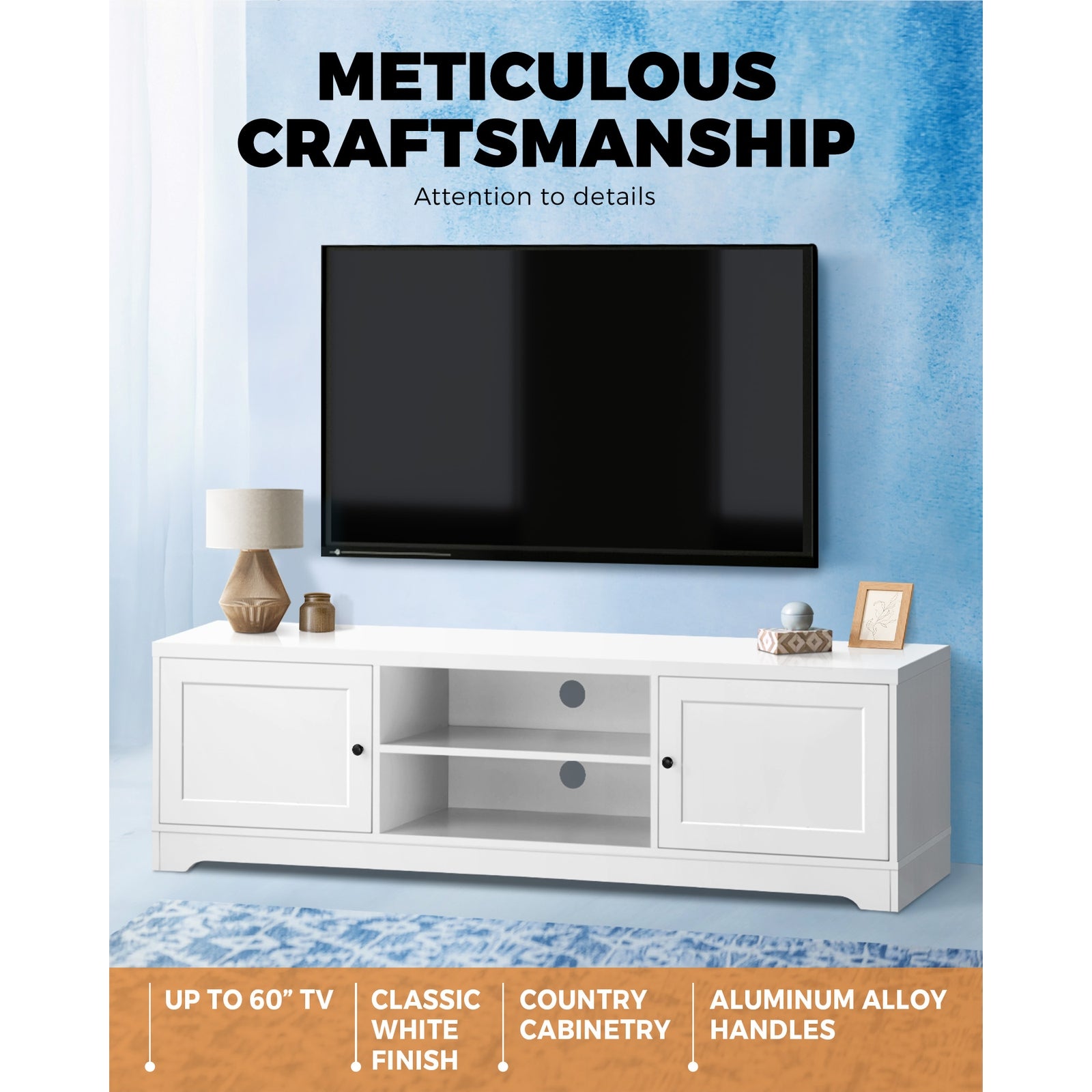 Oikiture TV Cabinet Entertainment Unit Stand Storage Hamptons Furniture 160CM - Sunyee