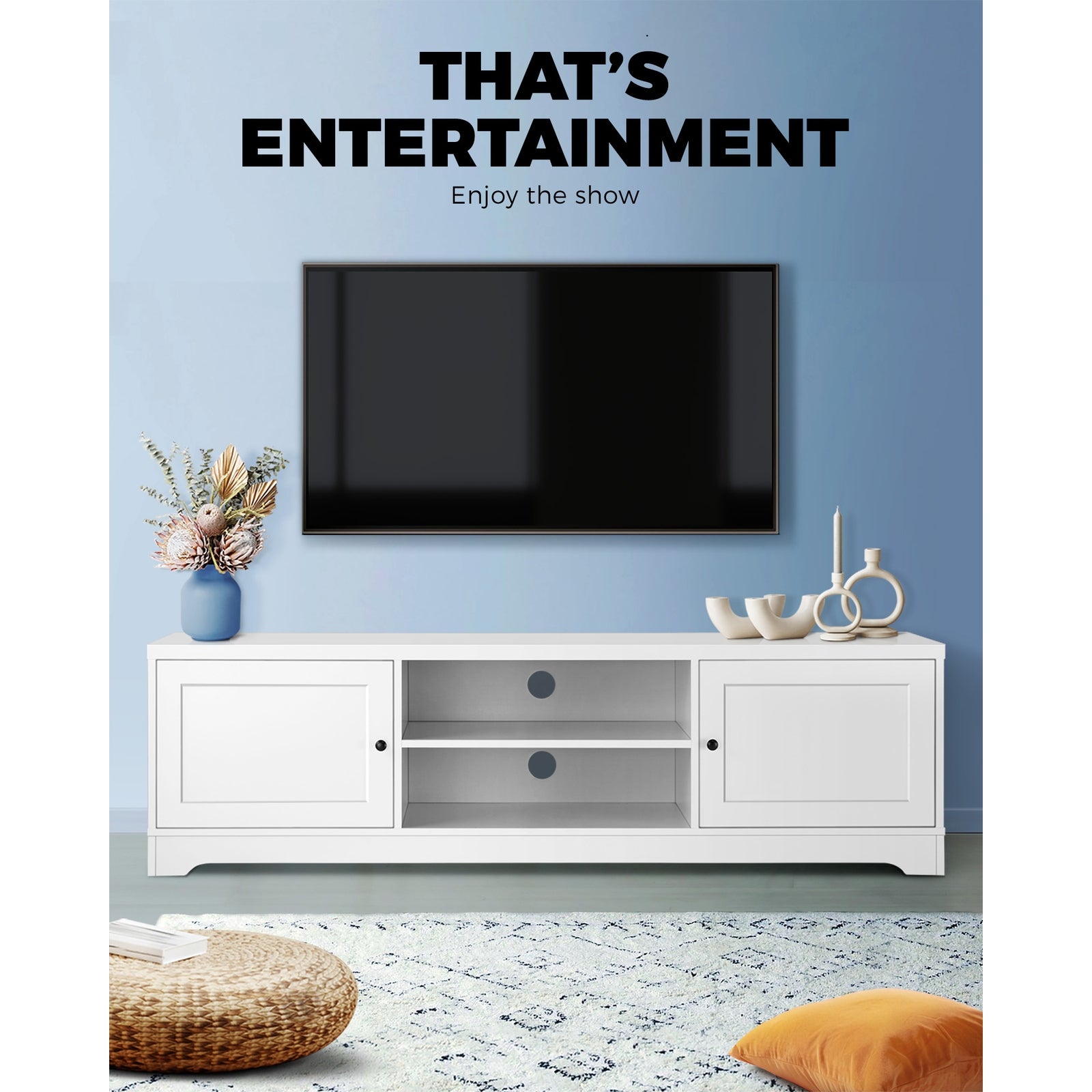 Oikiture TV Cabinet Entertainment Unit Stand Storage Hamptons Furniture 160CM - Sunyee