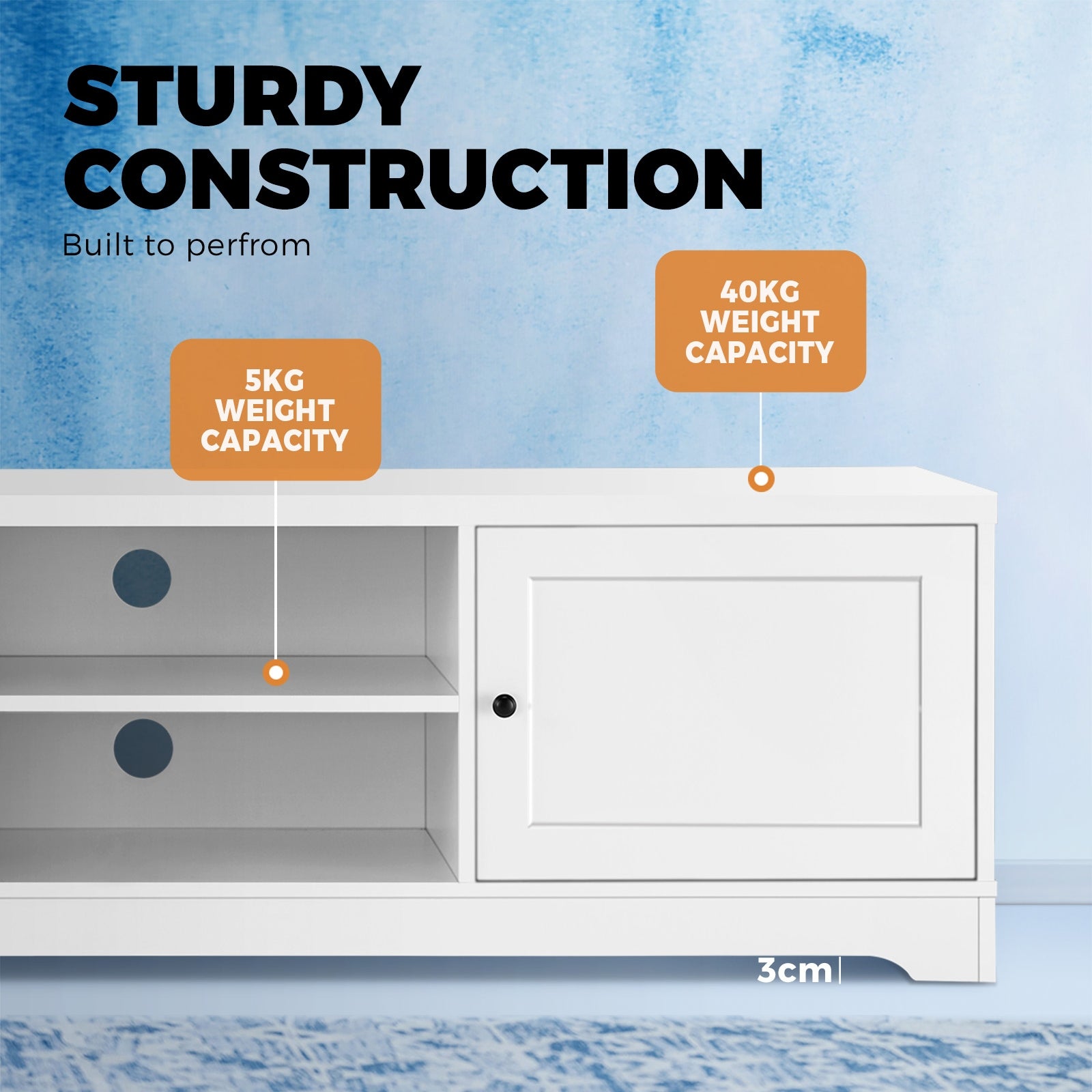 Oikiture TV Cabinet Entertainment Unit Stand Storage Hamptons Furniture 160CM - Sunyee