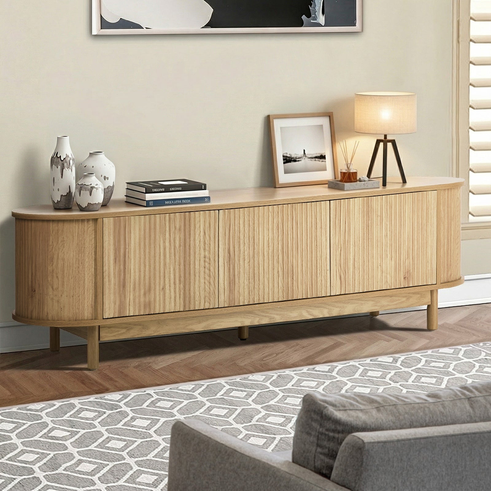 Oikiture Entertainment Unit TV Cabinet Stand Storage Shelves 160cm