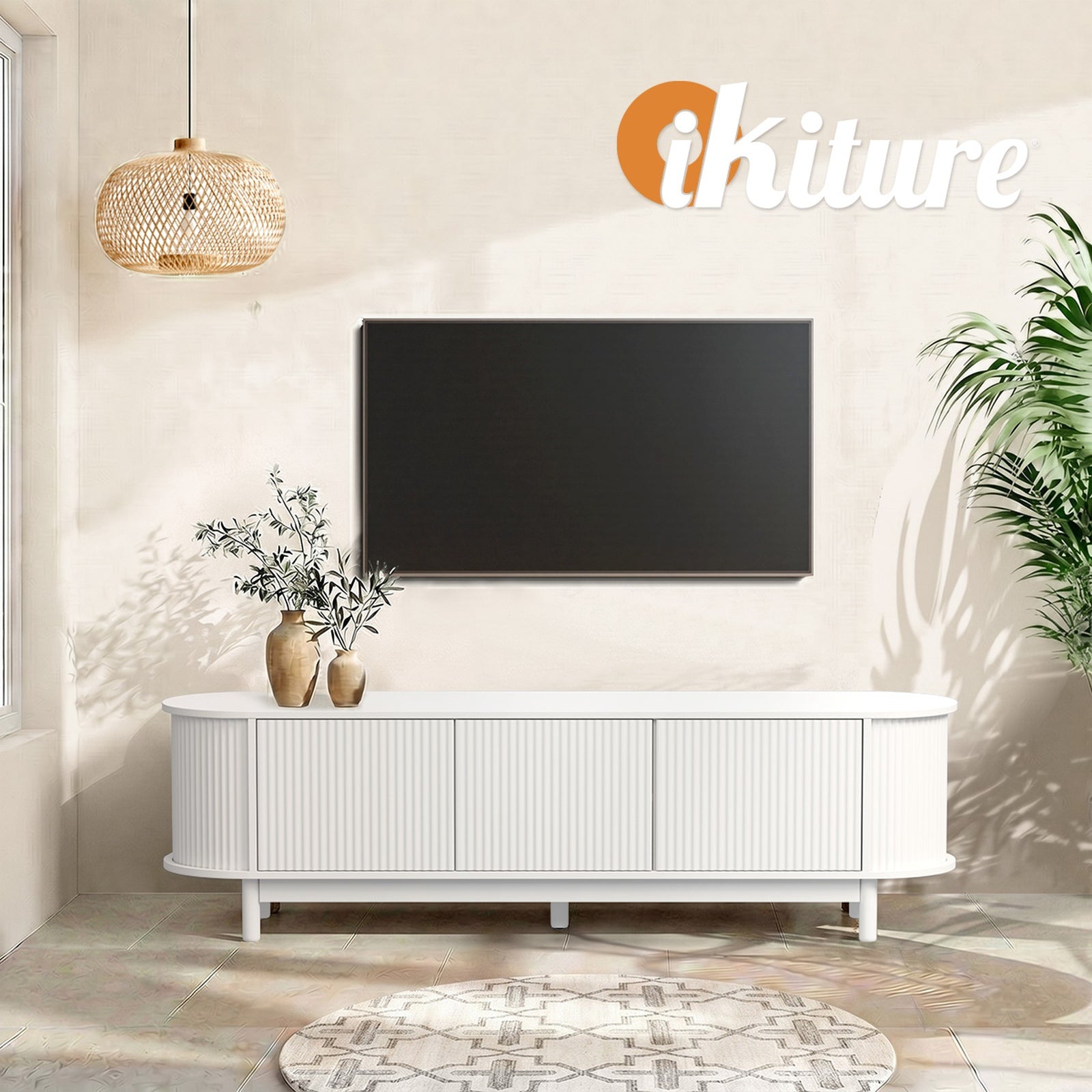 Oikiture Entertainment Unit TV Cabinet Stand Storage Shelves 160cm