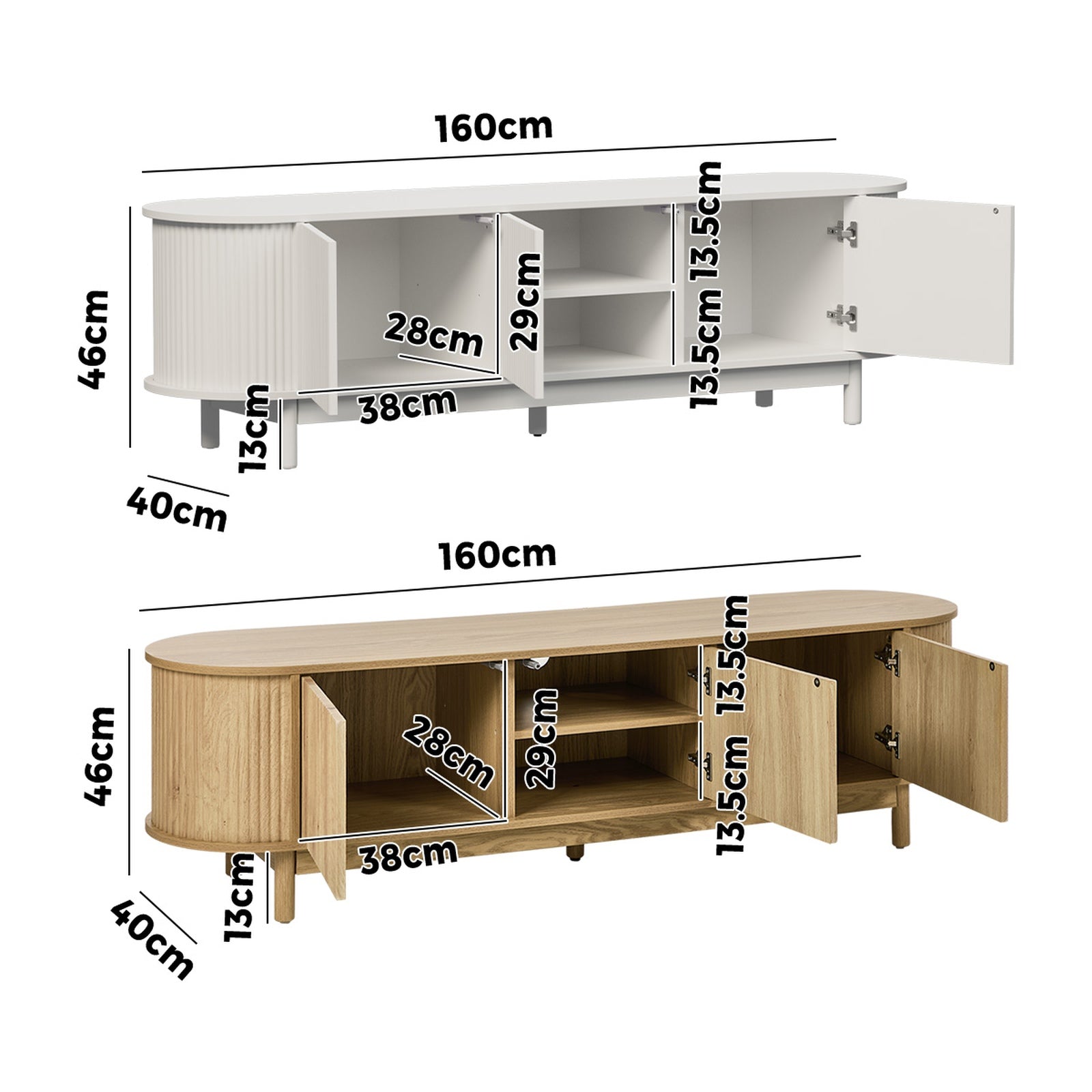 Oikiture Entertainment Unit TV Cabinet Stand Storage Shelves 160cm
