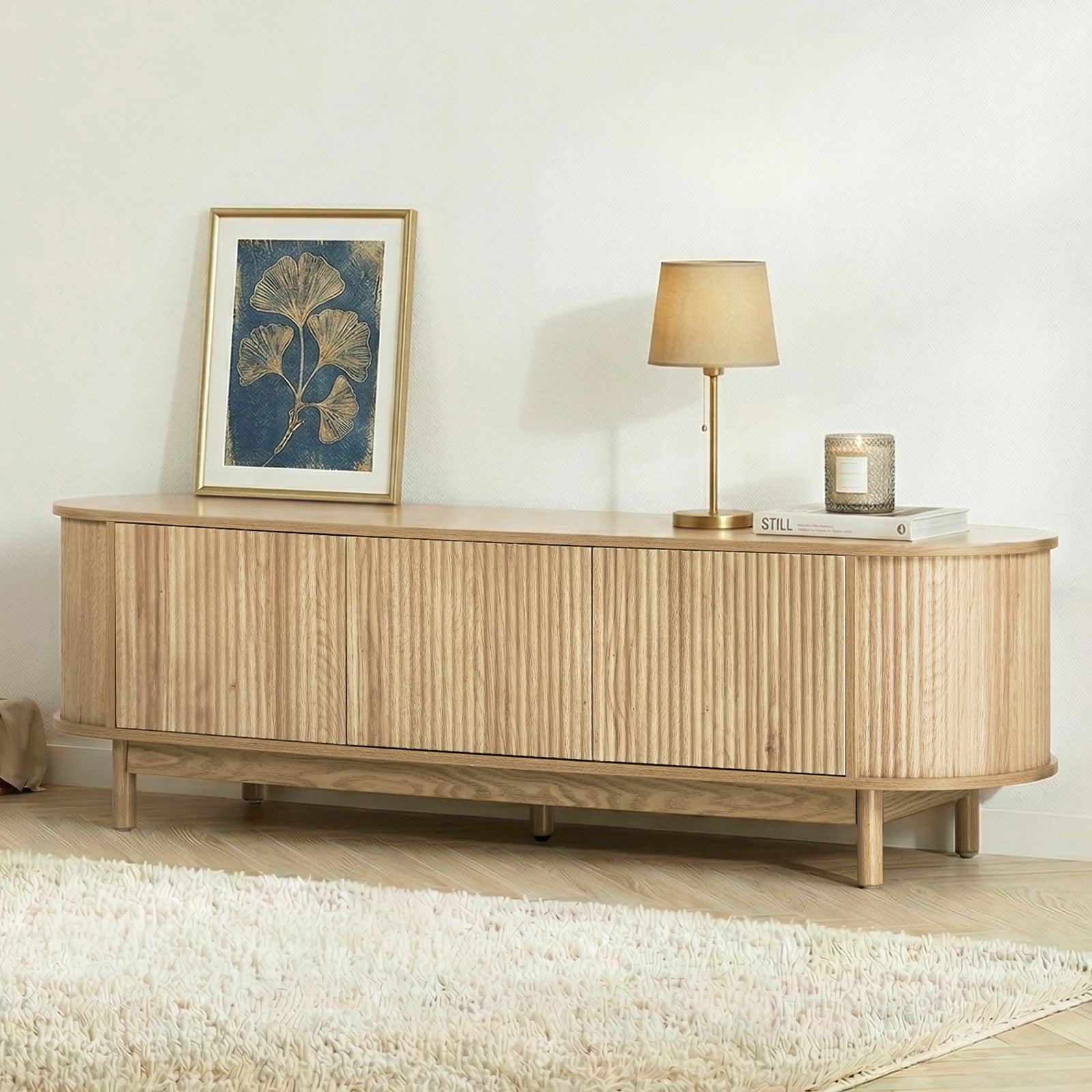 Oikiture Entertainment Unit TV Cabinet Stand Storage Shelves 160cm