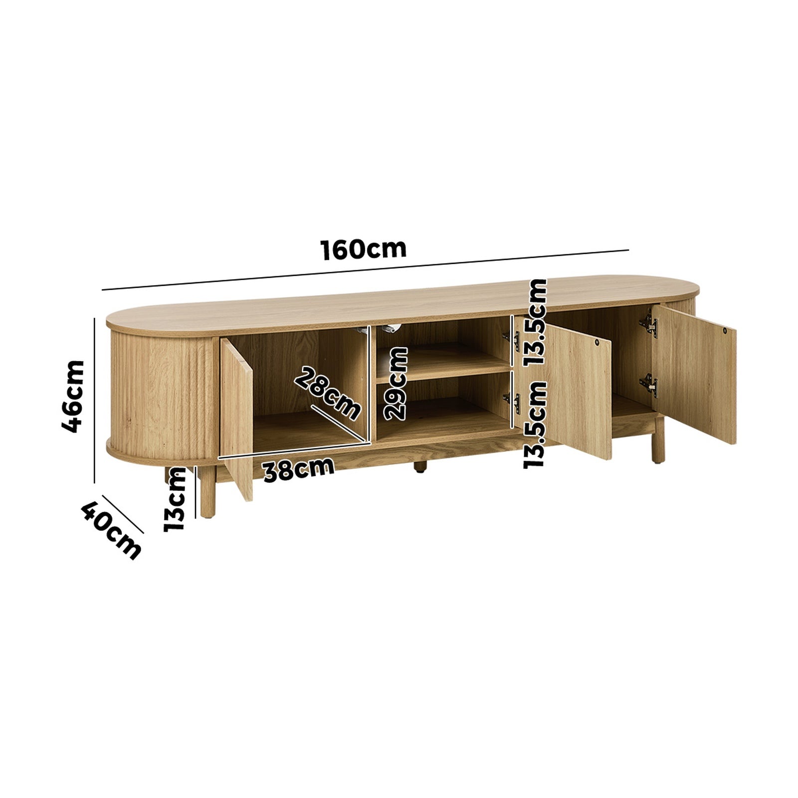 Oikiture TV Cabinet Entertainment Unit Stand 160cm Wooden Storage Shelf Natural