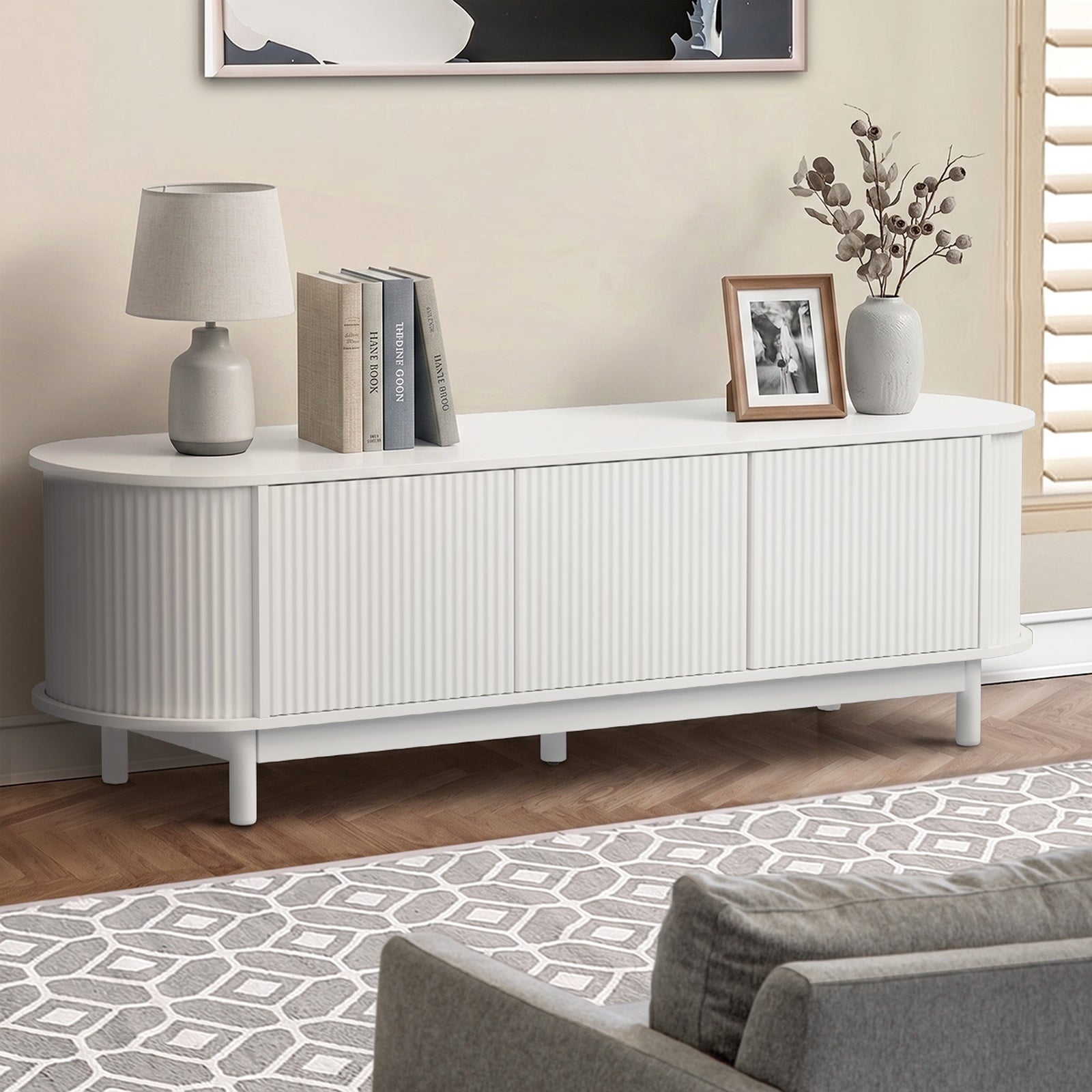 Oikiture TV Cabinet Entertainment Unit Stand 160cm Wooden Storage Shelf White