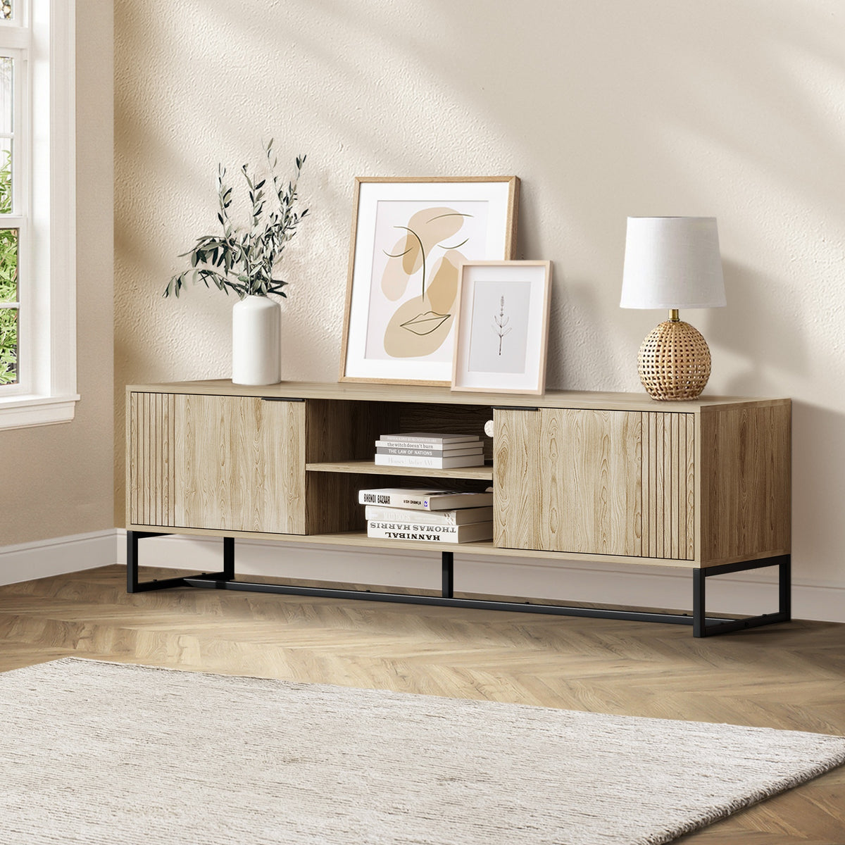 Oikiture TV Cabinet Entertainment Unit Stand Storage Drawer Shelf 160cm Oak - Sunyee