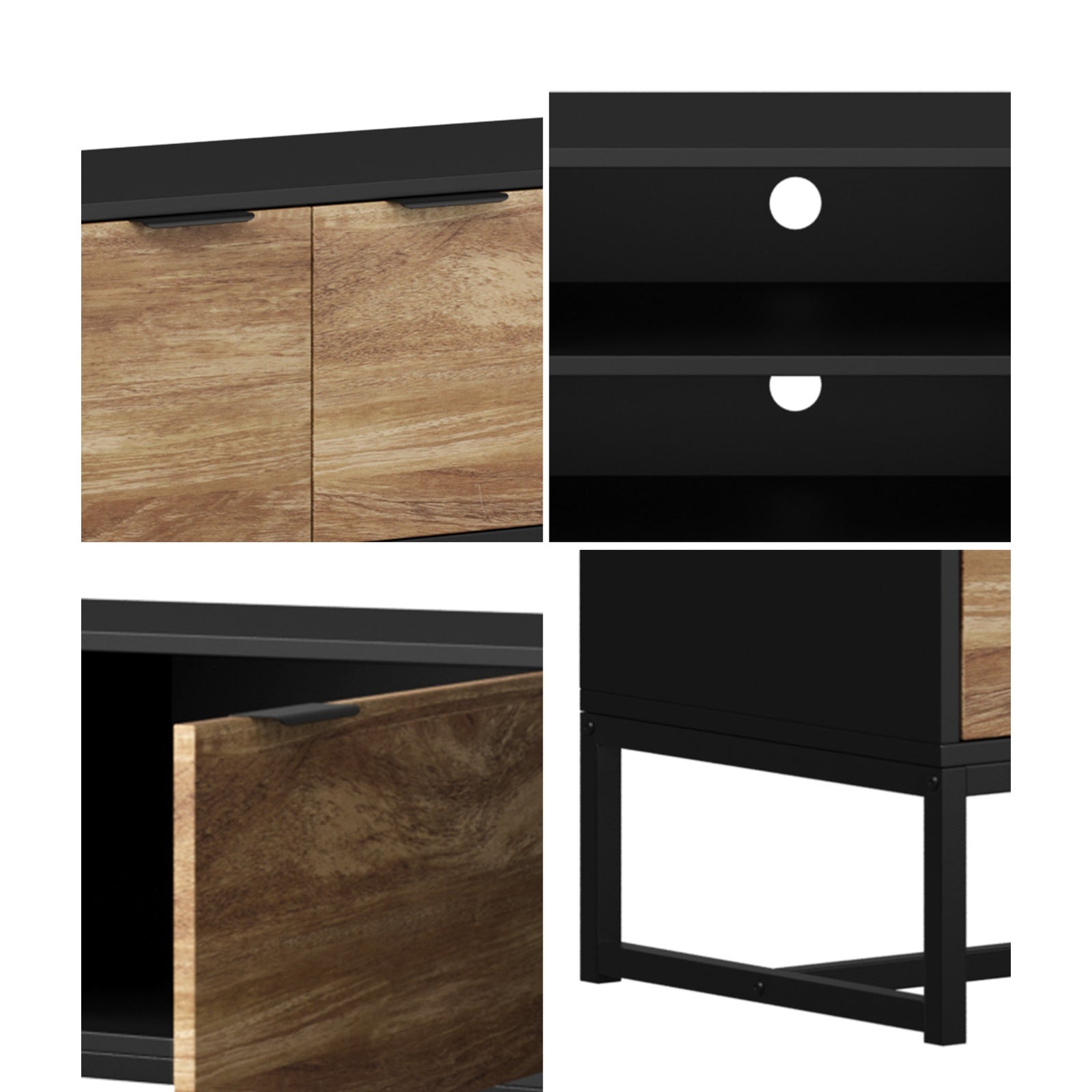 Oikiture TV Cabinet Entertainment Unit Stand Storage Shelves 180cm Black/Natural - Sunyee