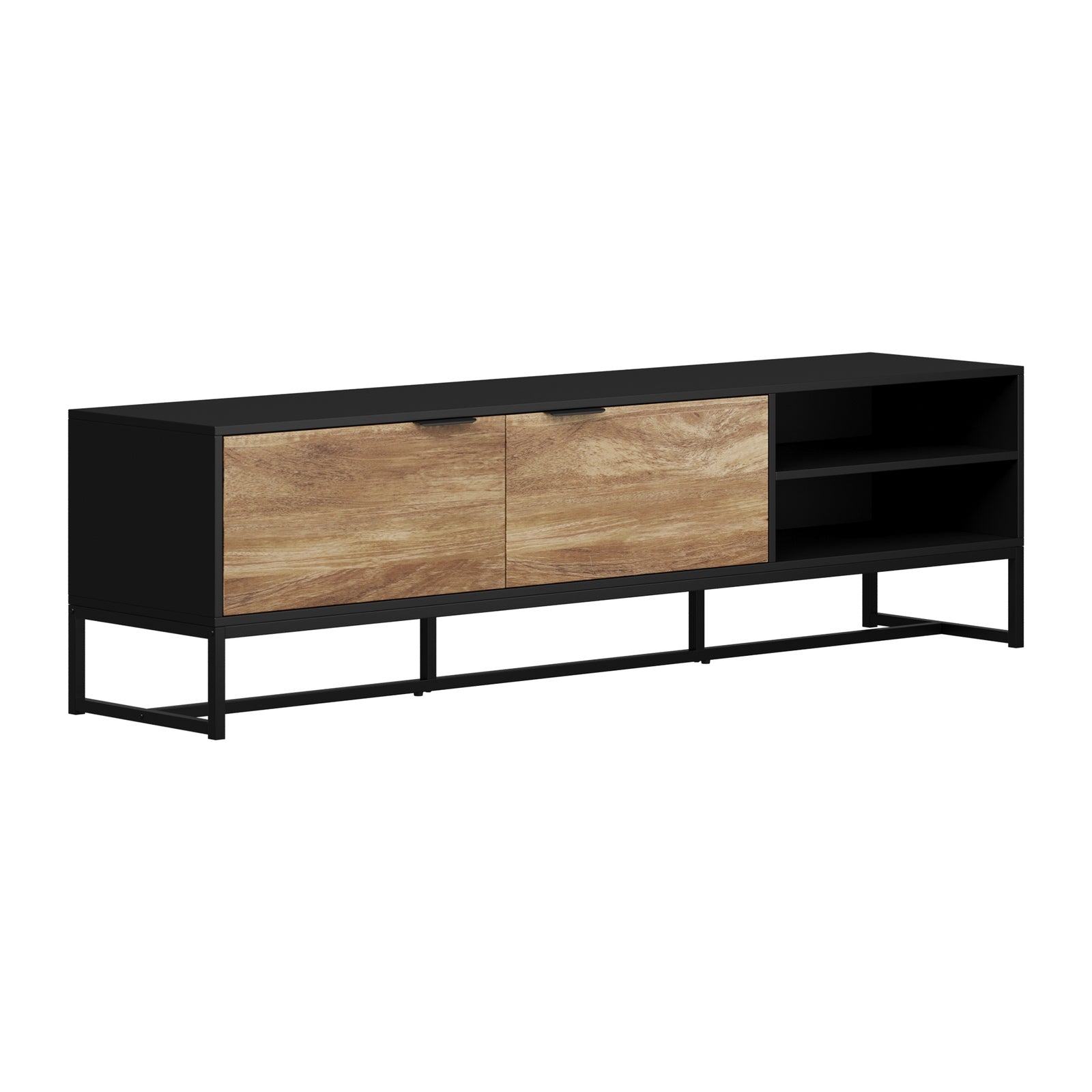 Oikiture TV Cabinet Entertainment Unit Stand Storage Shelves 180cm Black/Natural - Sunyee