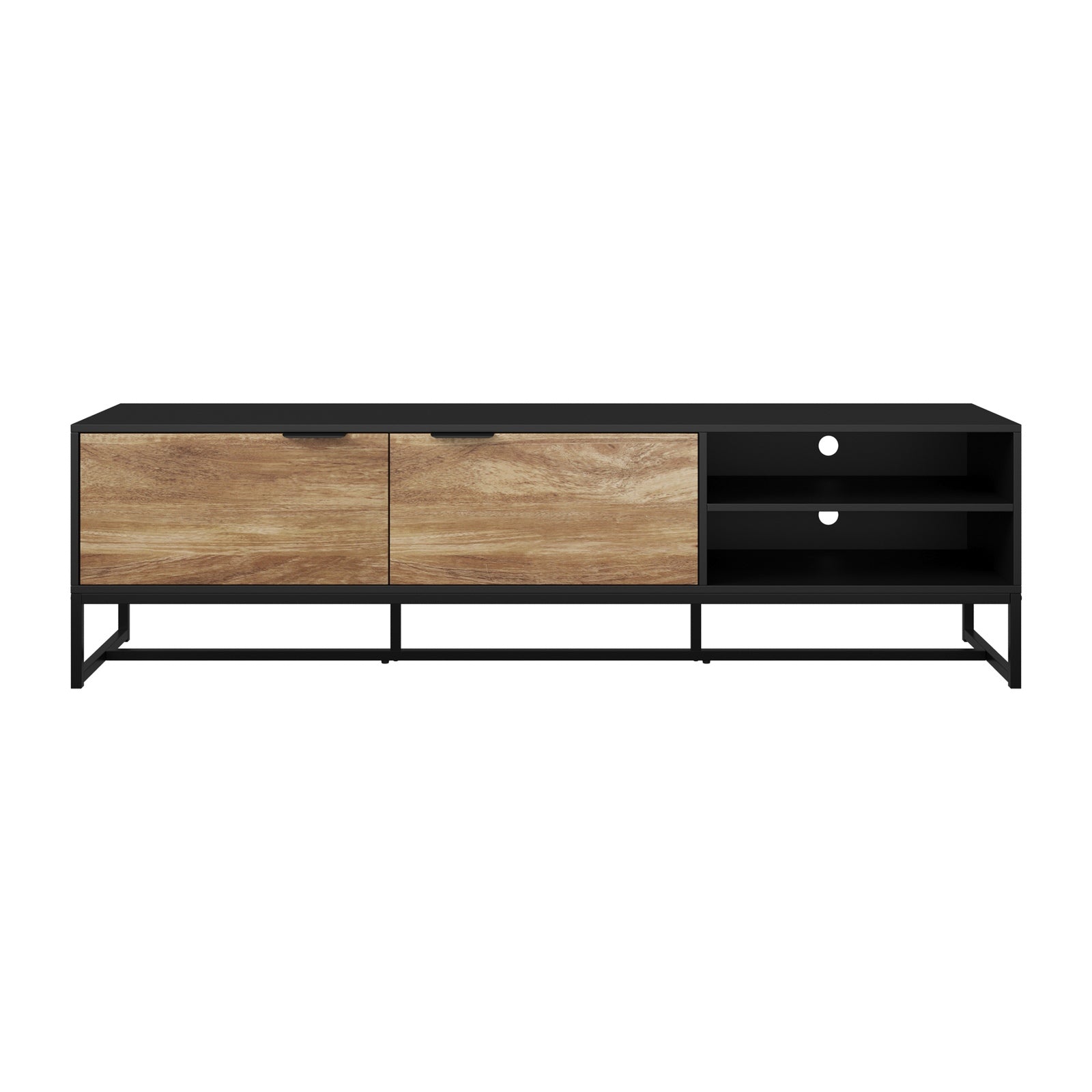 Oikiture TV Cabinet Entertainment Unit Stand Storage Shelves 180cm Black/Natural - Sunyee