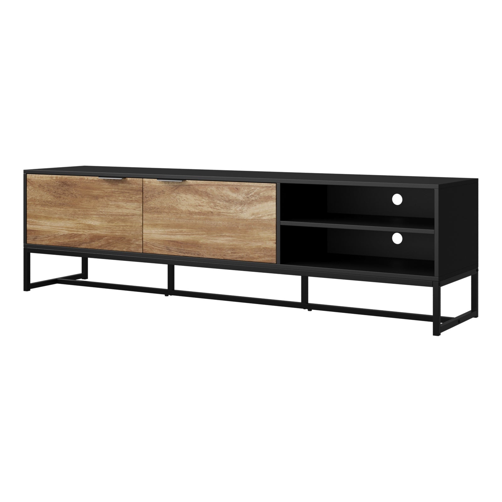 Oikiture TV Cabinet Entertainment Unit Stand Storage Shelves 180cm Black/Natural - Sunyee