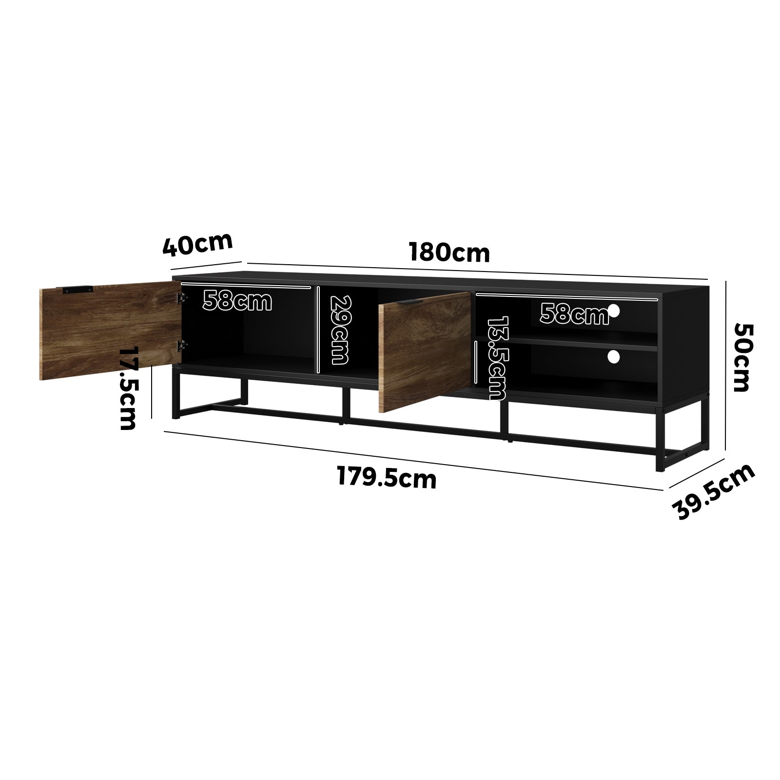 Oikiture TV Cabinet Entertainment Unit Stand Storage Shelves 180cm Black/Natural - Sunyee