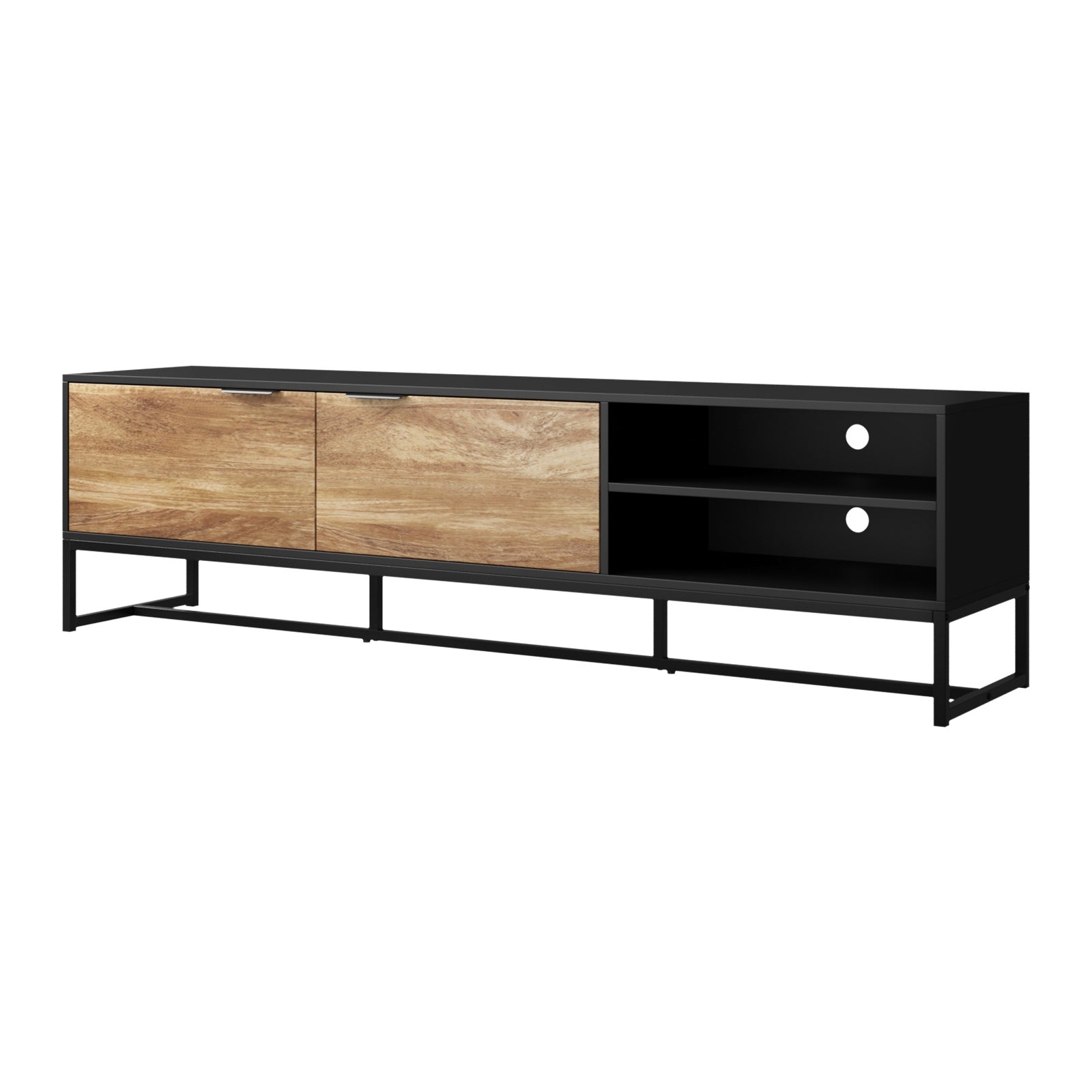 Oikiture TV Cabinet Entertainment Unit Stand Storage Shelves 180cm Black/Natural - Sunyee
