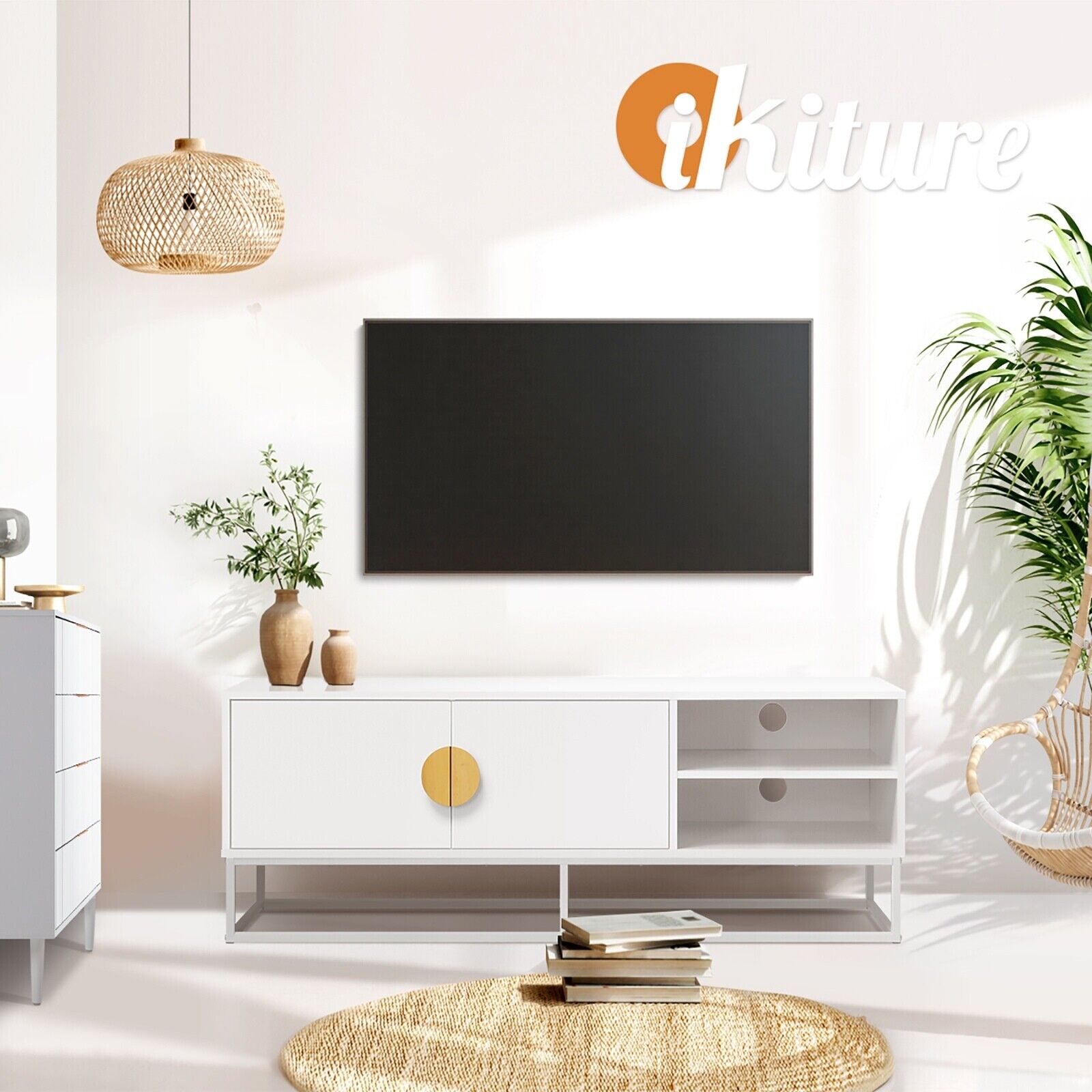 Oikiture TV Cabinet Entertainment Unit Stand Storage Two Door Shelf White 140CM - Sunyee