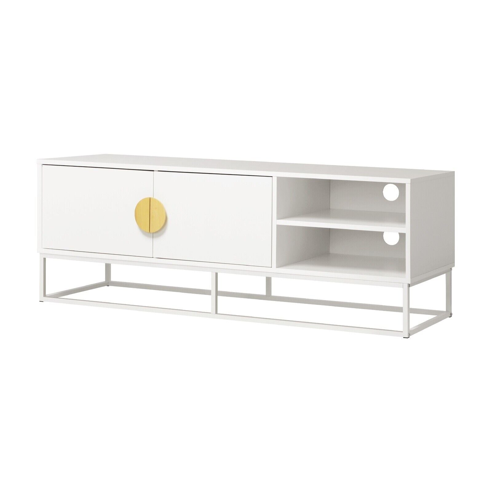 Oikiture TV Cabinet Entertainment Unit Stand Storage Two Door Shelf White 140CM - Sunyee