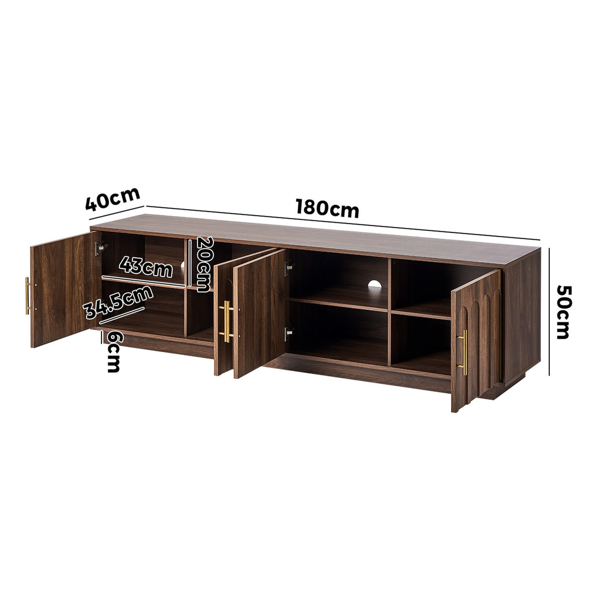 Oikiture TV Cabinet 180cm Entertainment Unit Stand Storage Shelves 4 Door Walnut