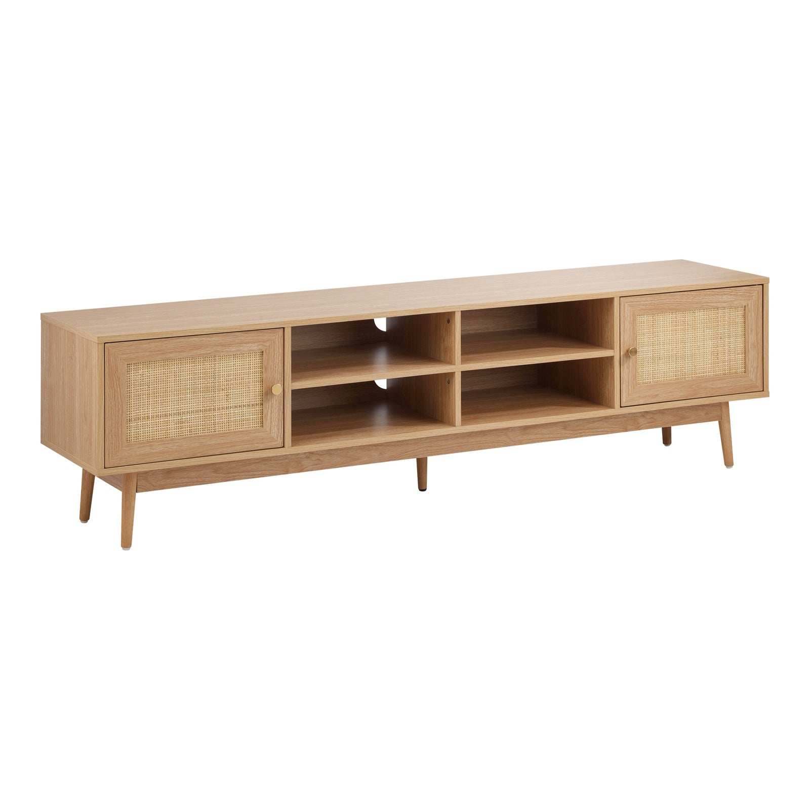 Oikiture TV Cabinet Entertainment Unit Stand Storage 180cm Rattan Drawers Oak - Sunyee